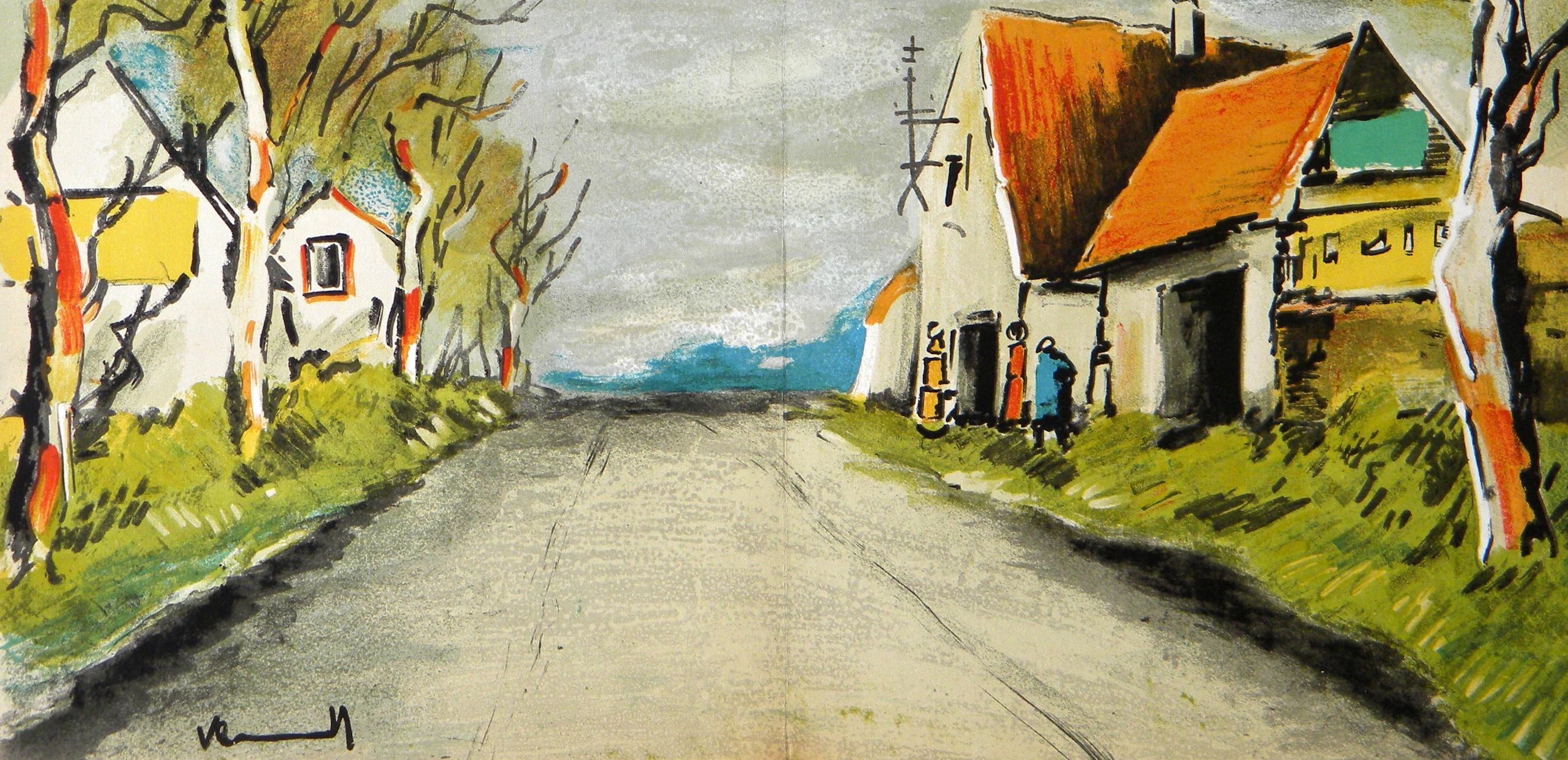Vlaminck, La Route (Walterskirchen 273-2), Vlaminck (dopo) - Figurative Print Beige di Maurice de Vlaminck