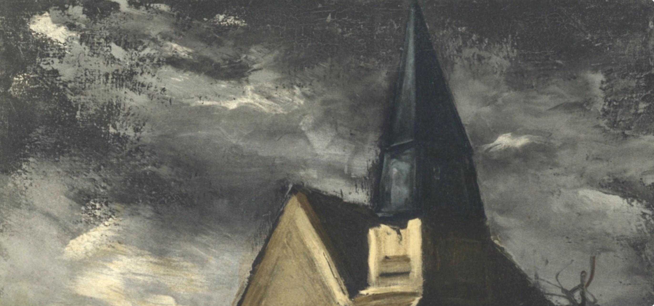Vlaminck, L'église de Saint Lubin, Vlaminck (d'après) - Gris Landscape Print par Maurice de Vlaminck