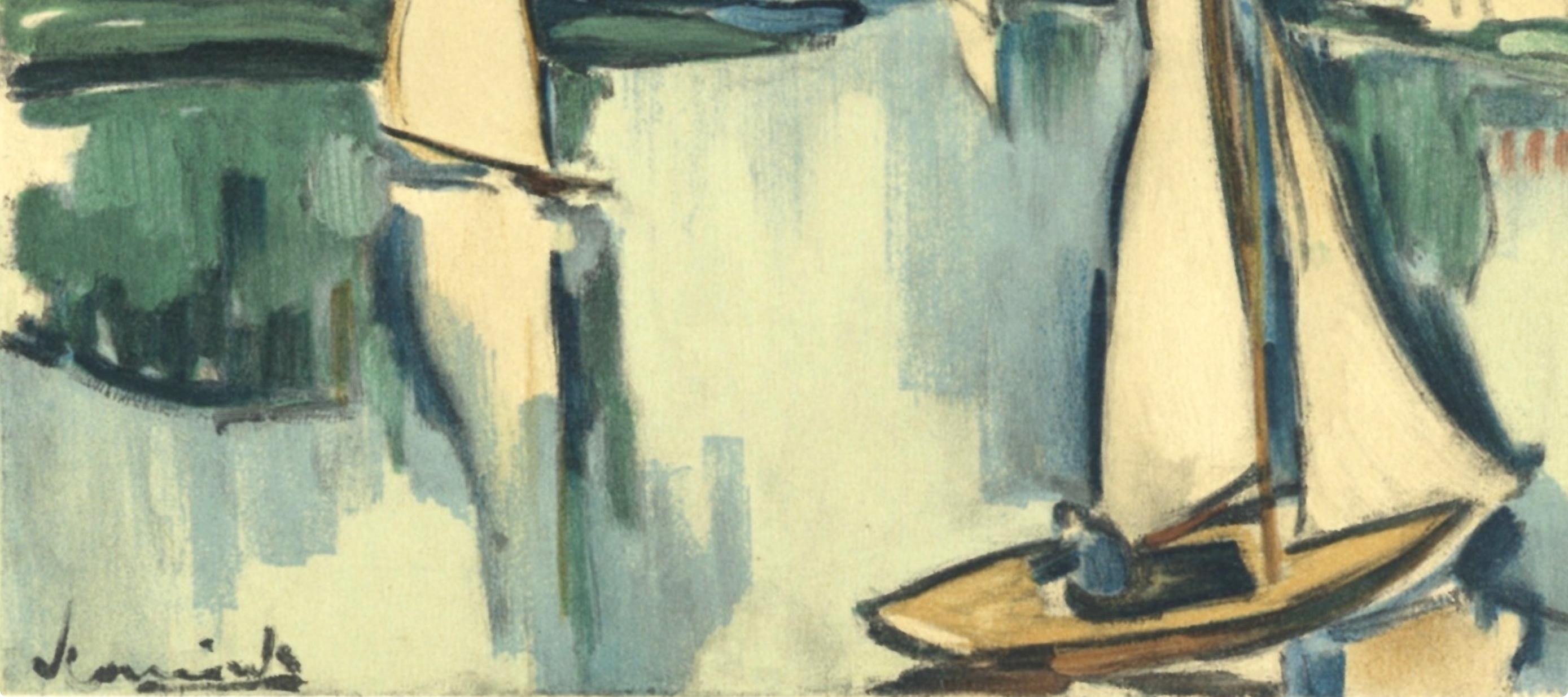Vlaminck, Voiliers sur la Seine, Vlaminck (d'après) - Beige Abstract Print par Maurice de Vlaminck