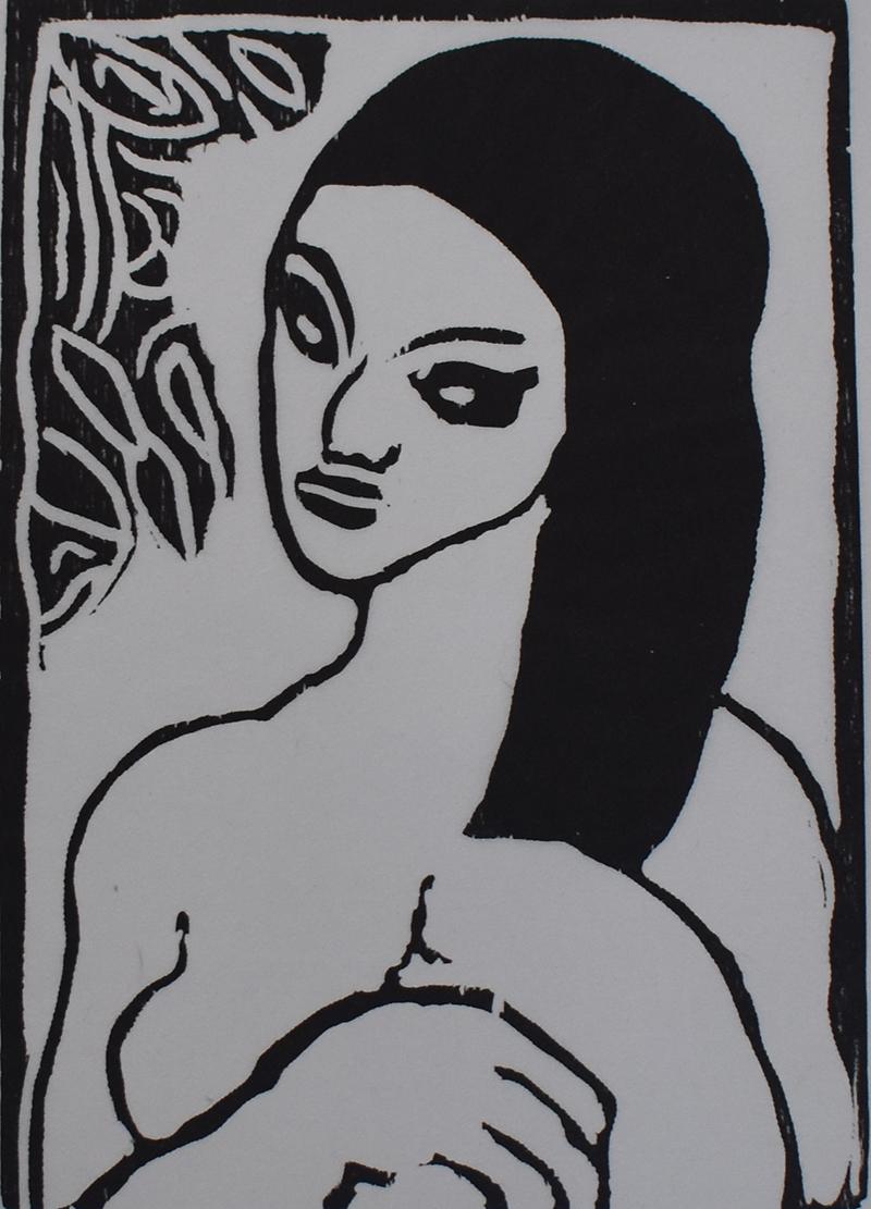 Chica joven peinándose - Firmado  Xilografía - Arte Fauve