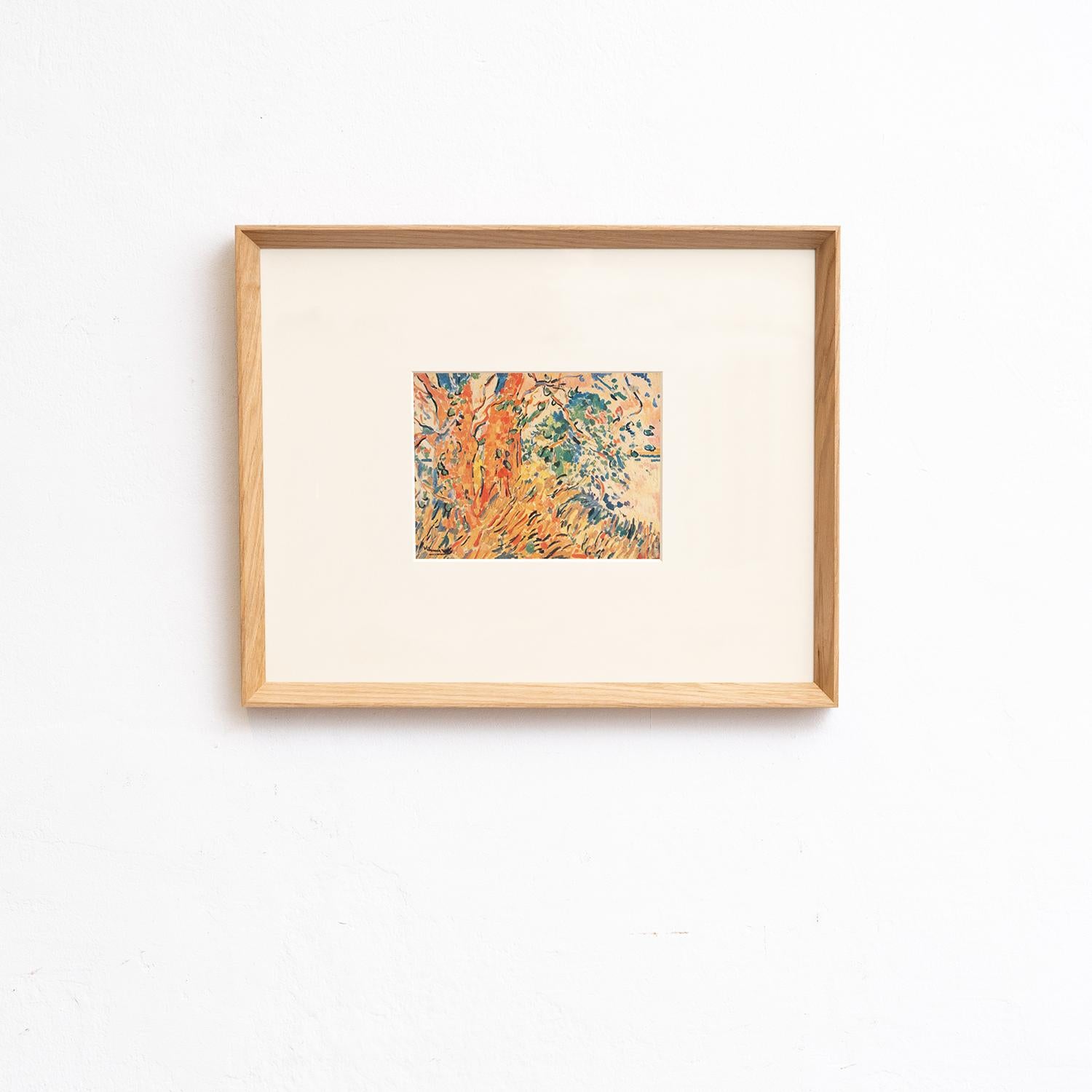 Tauchen Sie ein in die lebendige Kunst von Maurice de Vlaminck mit diesem exquisiten Farbklischee-Druck, der 1948 von Editions du Chêne in Paris, Frankreich, sorgfältig herausgegeben wurde. In einem Massivholzrahmen mit einer Höhe von 54 cm, einer