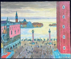 Pintura al óleo firmada por un colorista modernista francés de los años 50 Plaza de San Marcos Venecia