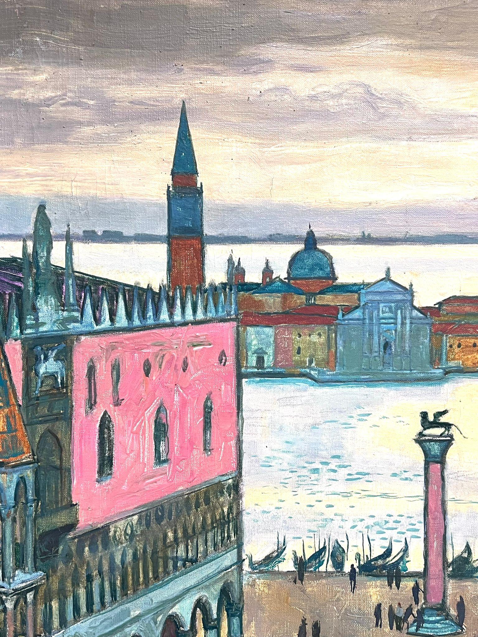 1950's French Modernist Colorist Signed Oil Painting St. Mark's Square Venice For Sale 2