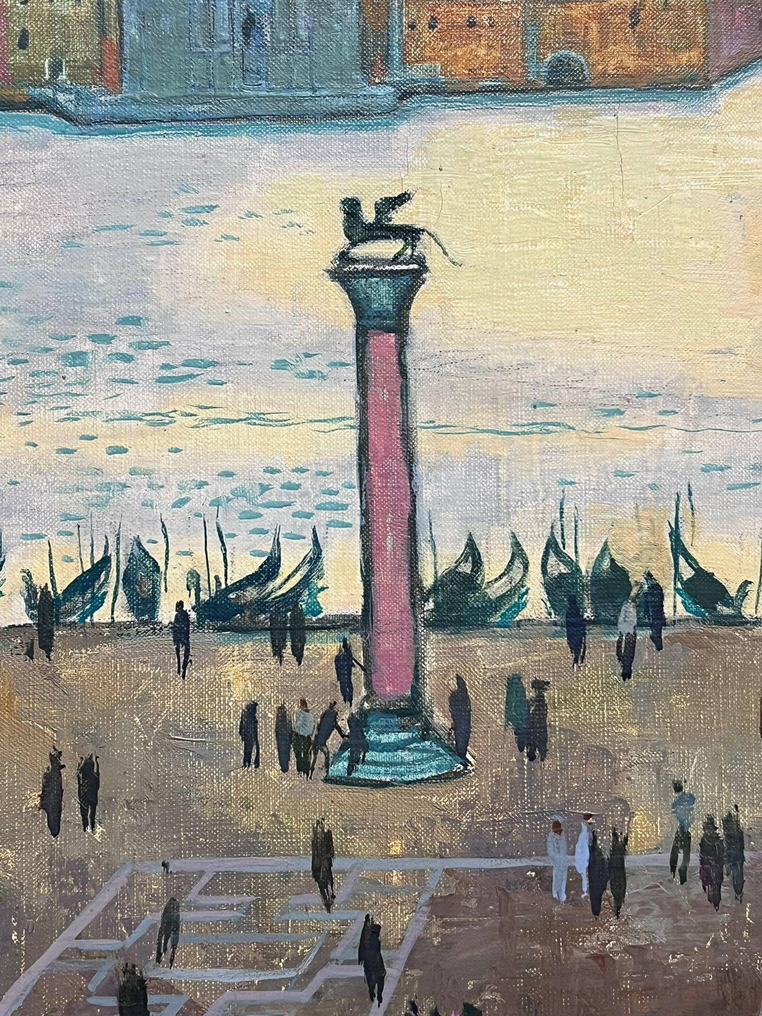 1950's French Modernist Colorist Signed Oil Painting St. Mark's Square Venice For Sale 4