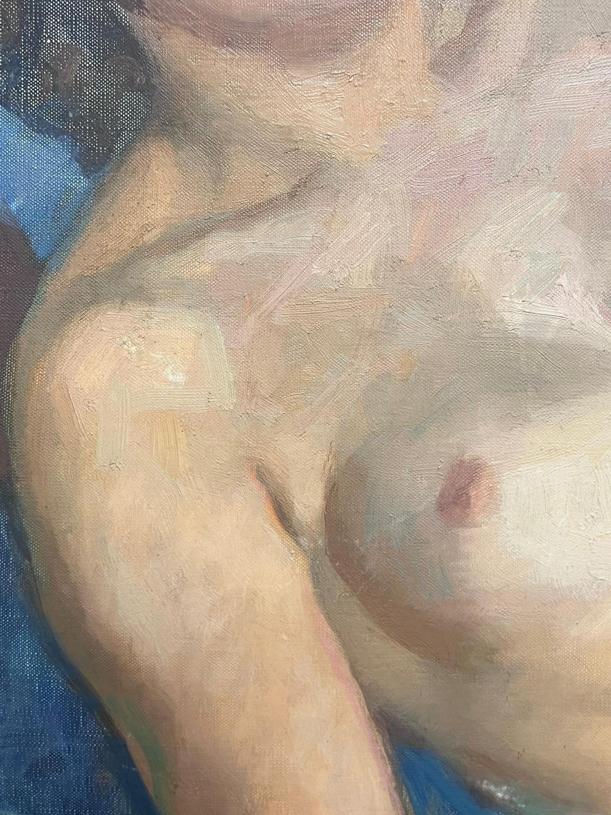 Peinture à l'huile moderniste française des années 1950 représentant un portrait d'une femme nue - Impressionnisme Painting par Maurice Delavier