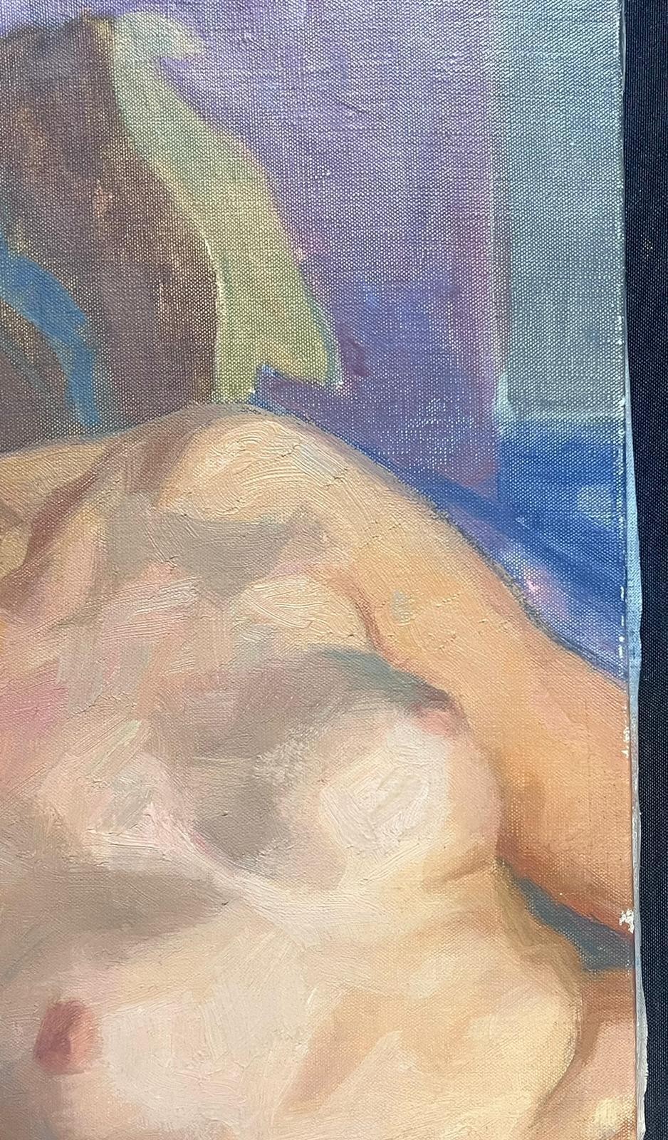Pintura al óleo modernista francesa de los años 50 Boceto de retrato de dama desnuda - Portrait Painting Marrón de Maurice Delavier