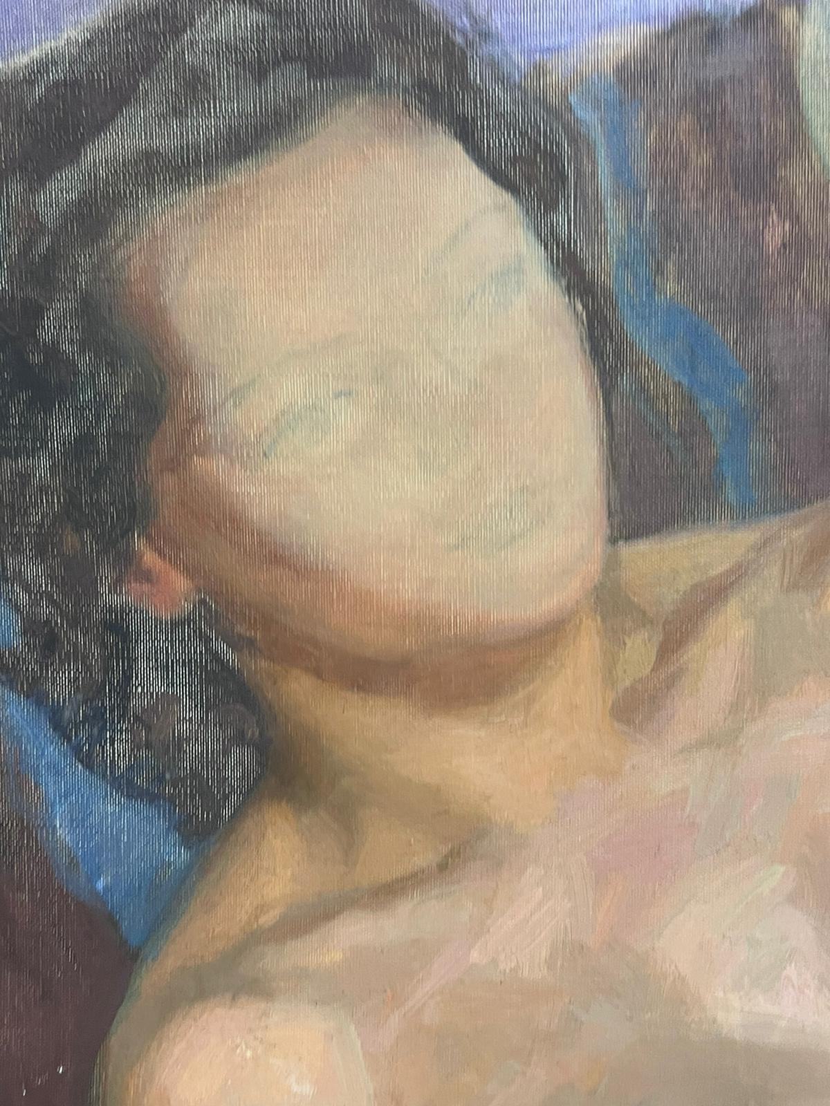 1950's French Modernist Oil Painting Portrait Sketch of Nude Lady For Sale 3