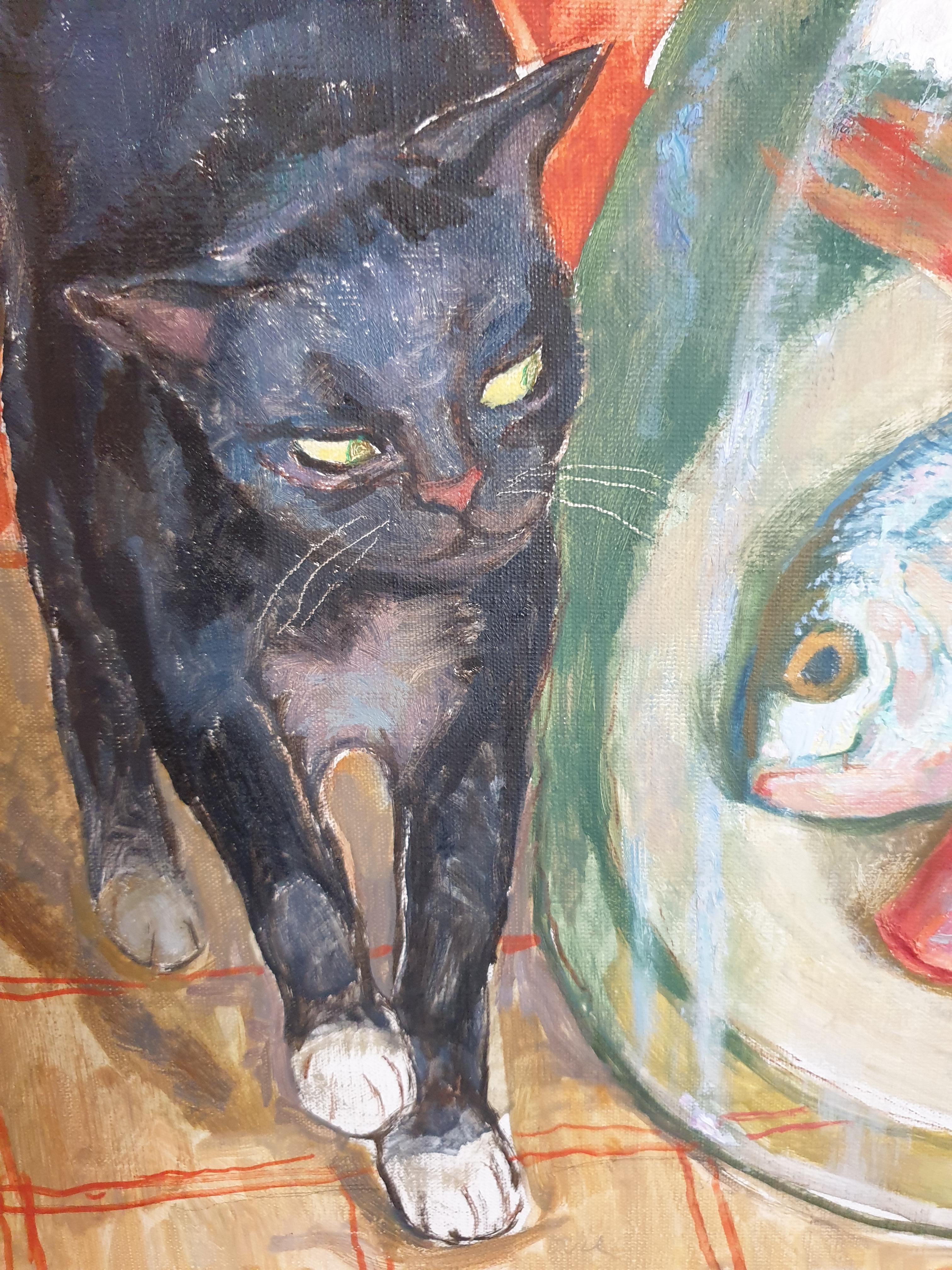 Chattes coquines ! Hommage à Matisse, huile sur toile. en vente 11