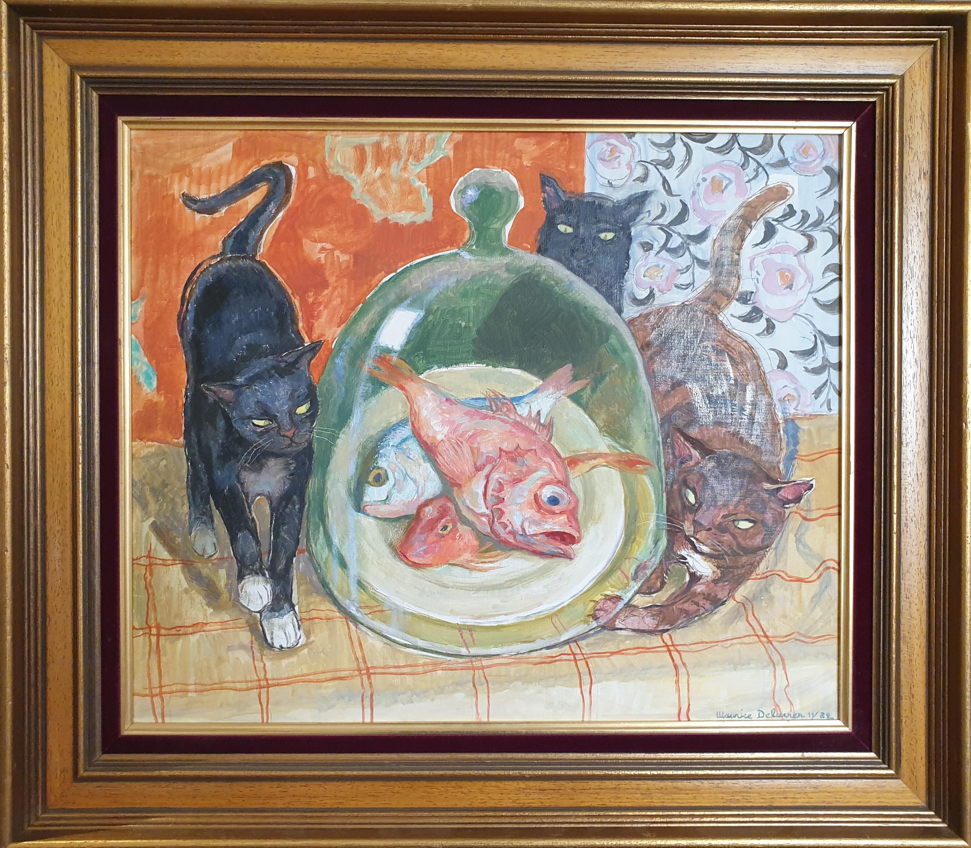 Chattes coquines ! Hommage à Matisse, huile sur toile. - Painting de Maurice Delavier