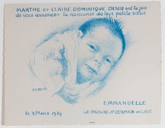 "Emmanuelle, " Original Lithograph Printed in Blue signed by Maurice Denis