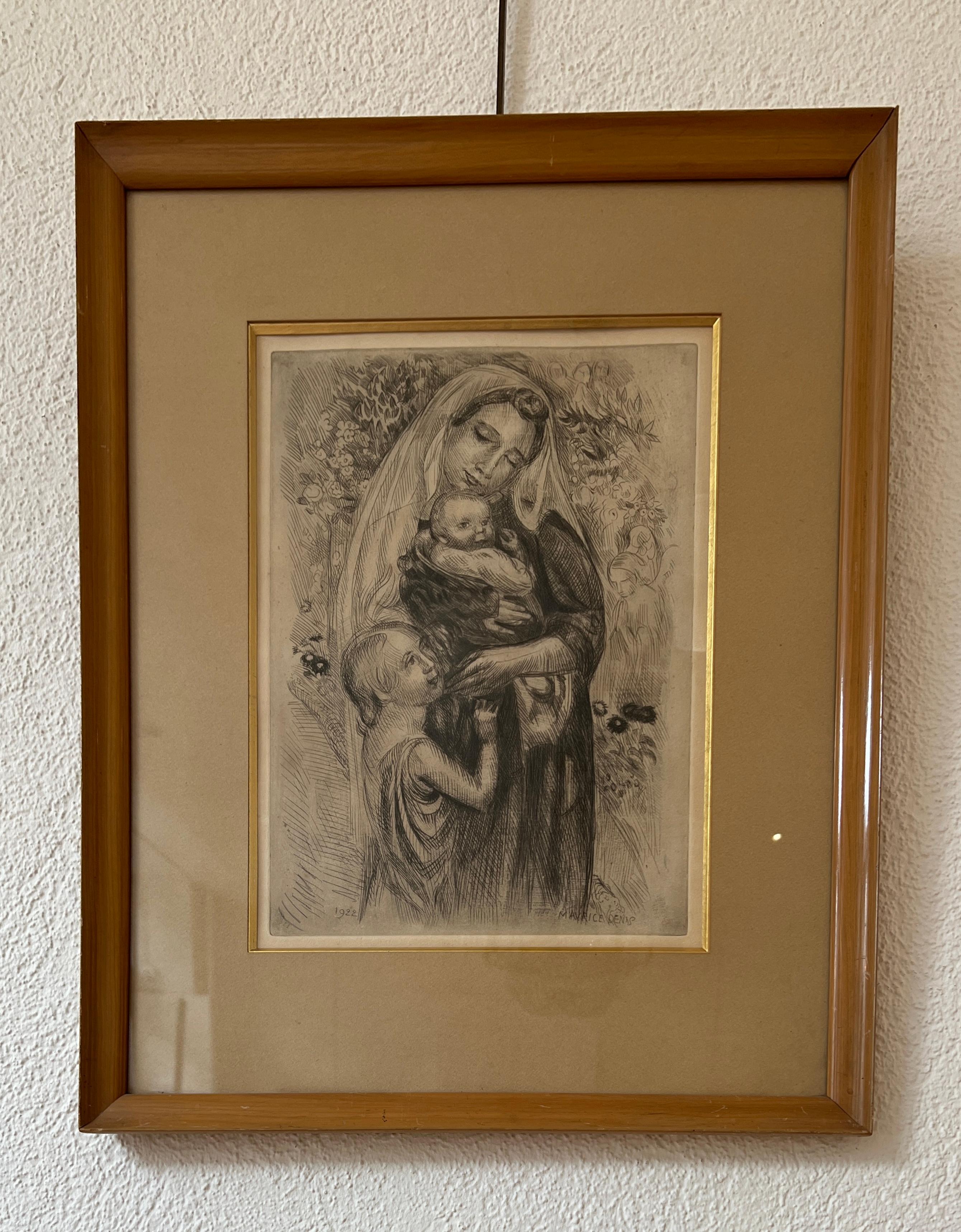 Madonna, children and cherub - Print by Maurice Denis