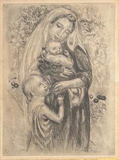 Antique Madonna, children and cherub
