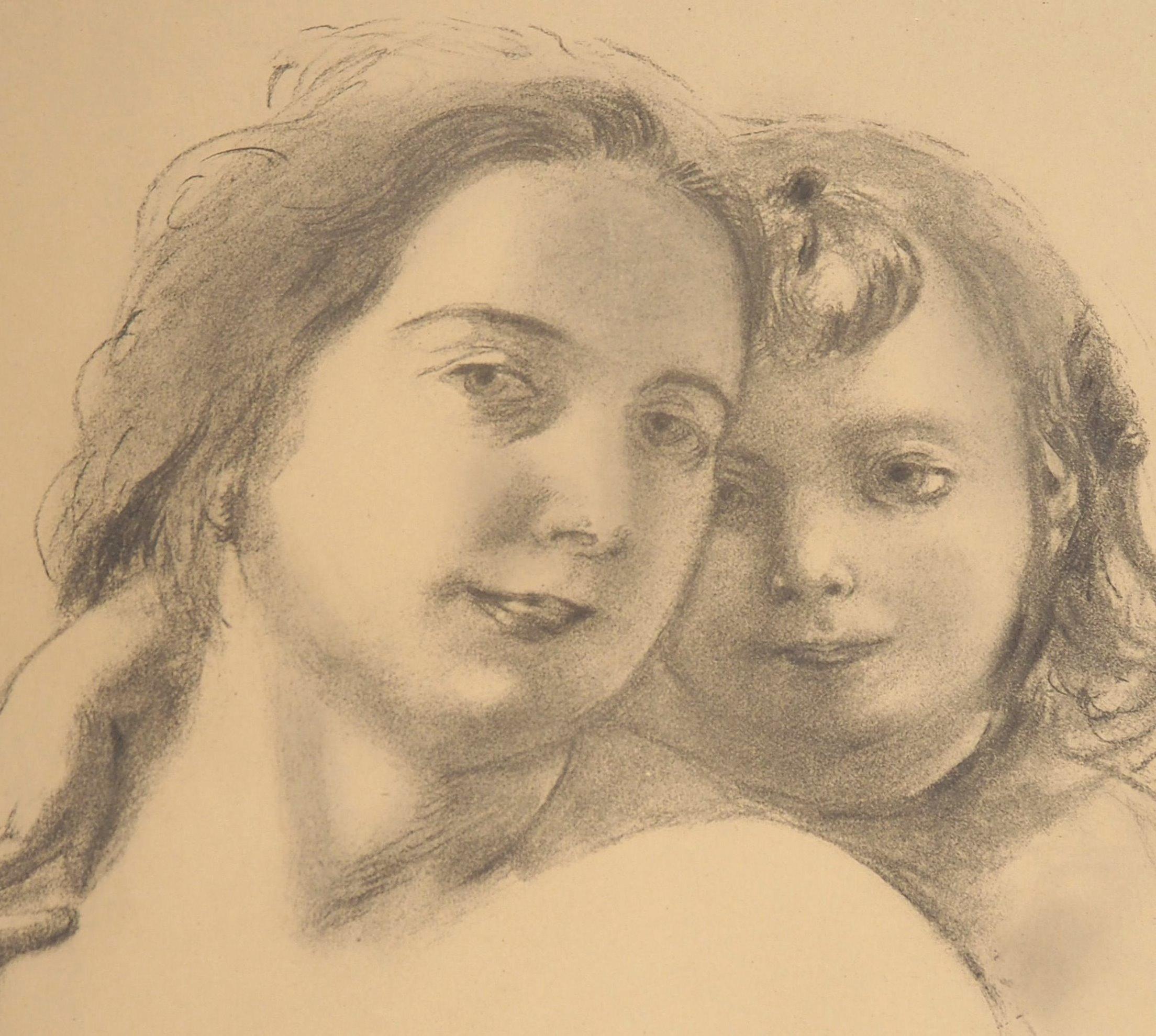 Retrato de madre e hija - Litografía - Print Académico de Maurice Denis