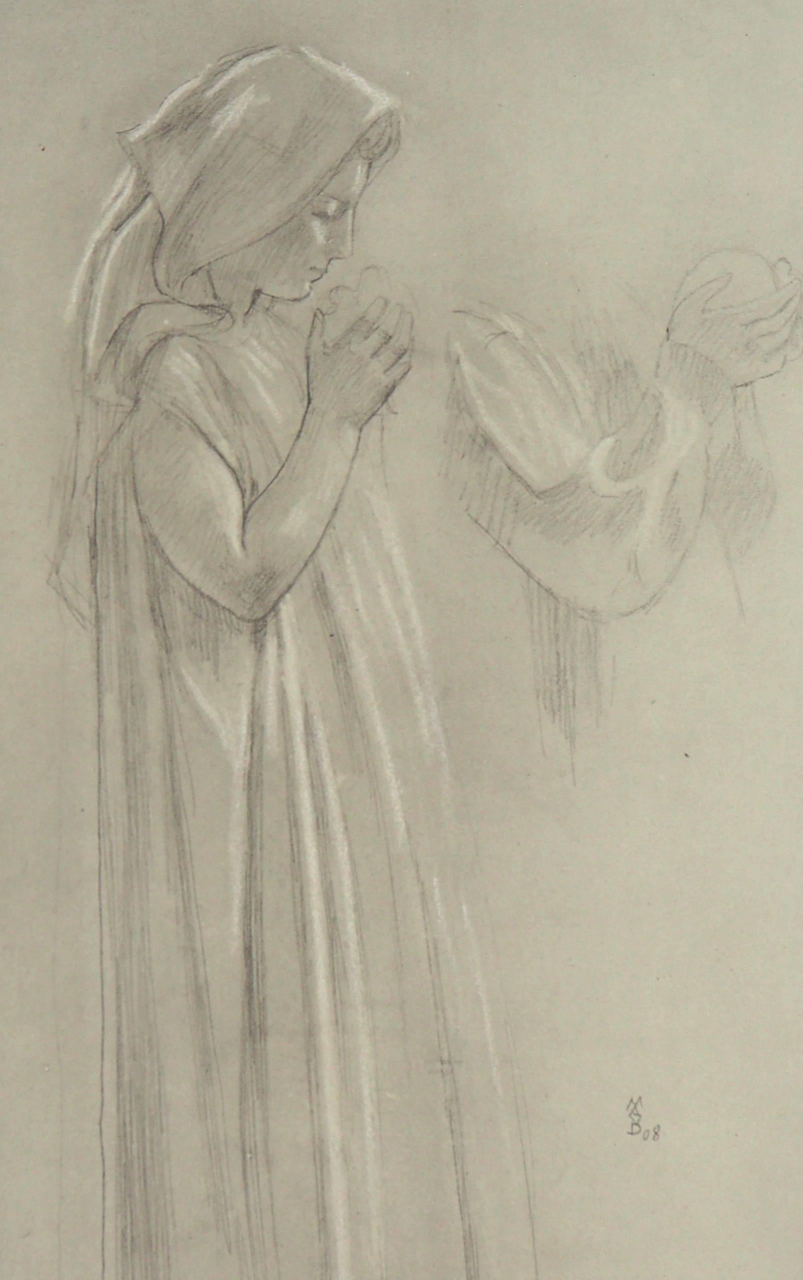 Estudio de una mujer rezando - Litografía firmada - Figurative Print Marrón de Maurice Denis