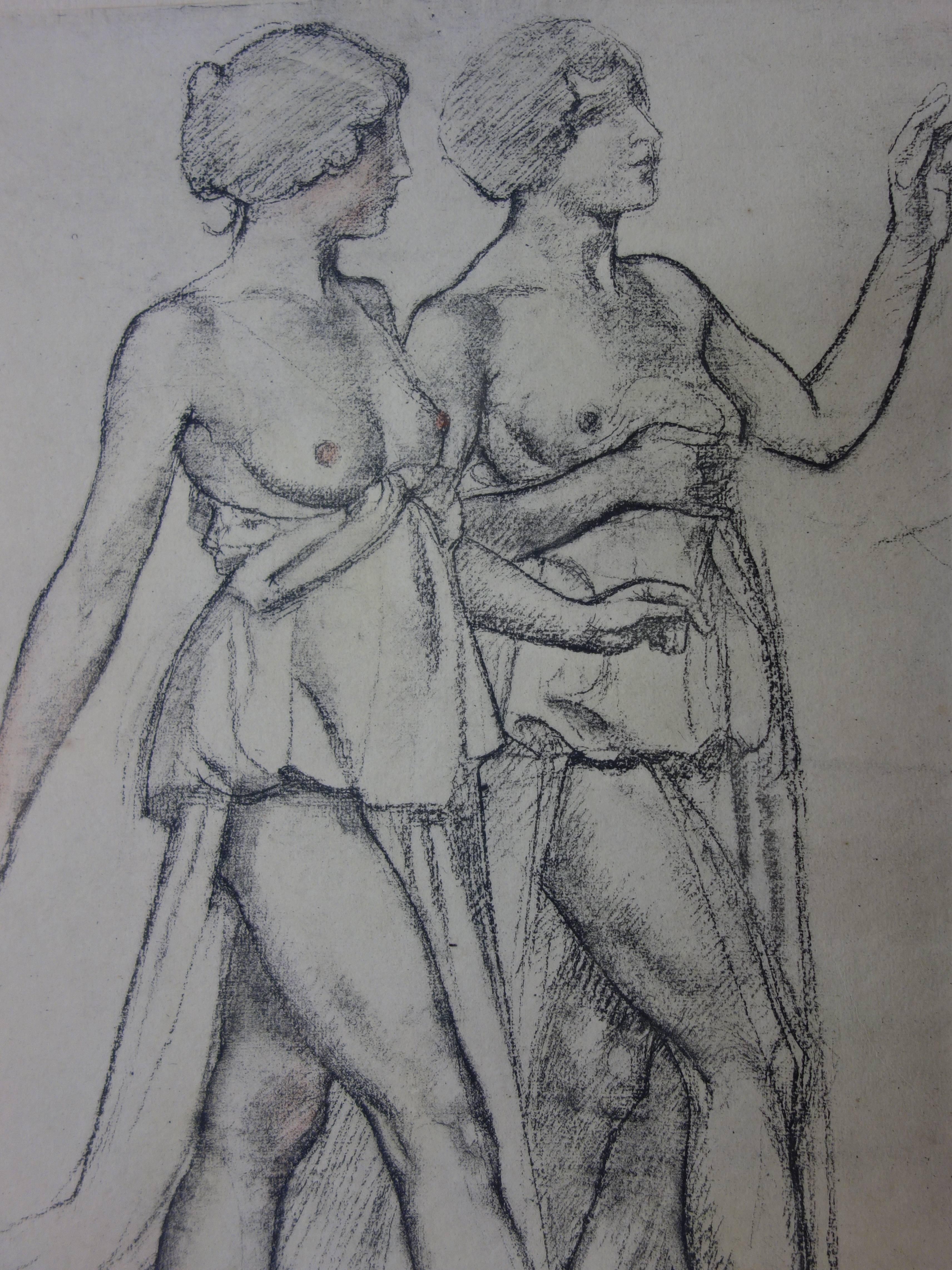 Deux nus marchant - Lithographie originale, 1918 - Print de Maurice Denis