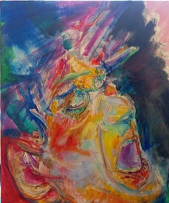 «Voix», pintura figurativa expresionista de escena, óleo sobre lienzo, 1973