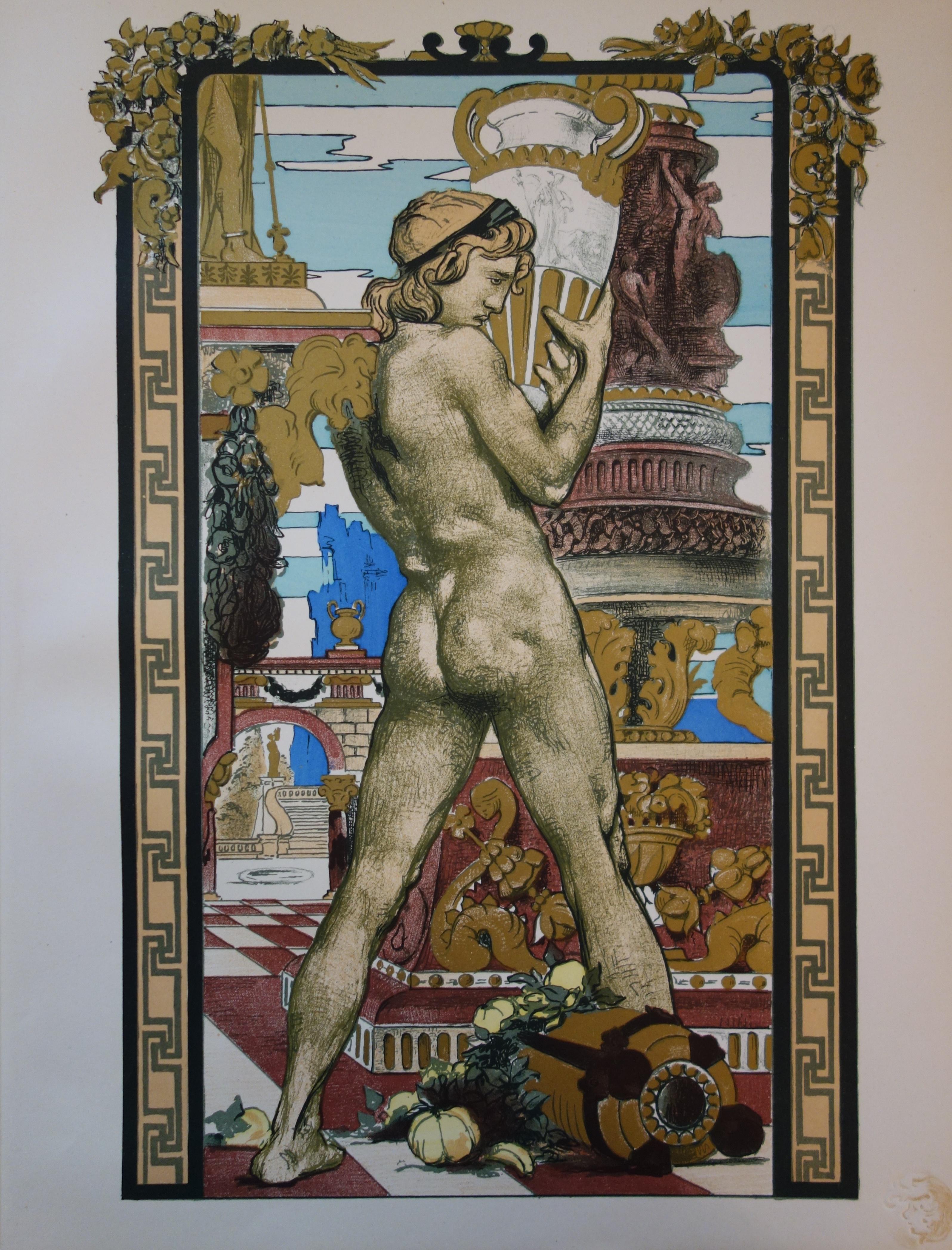 Mitologia: Portatore di Amphora - Litografia originale - Print di Maurice Desvallières