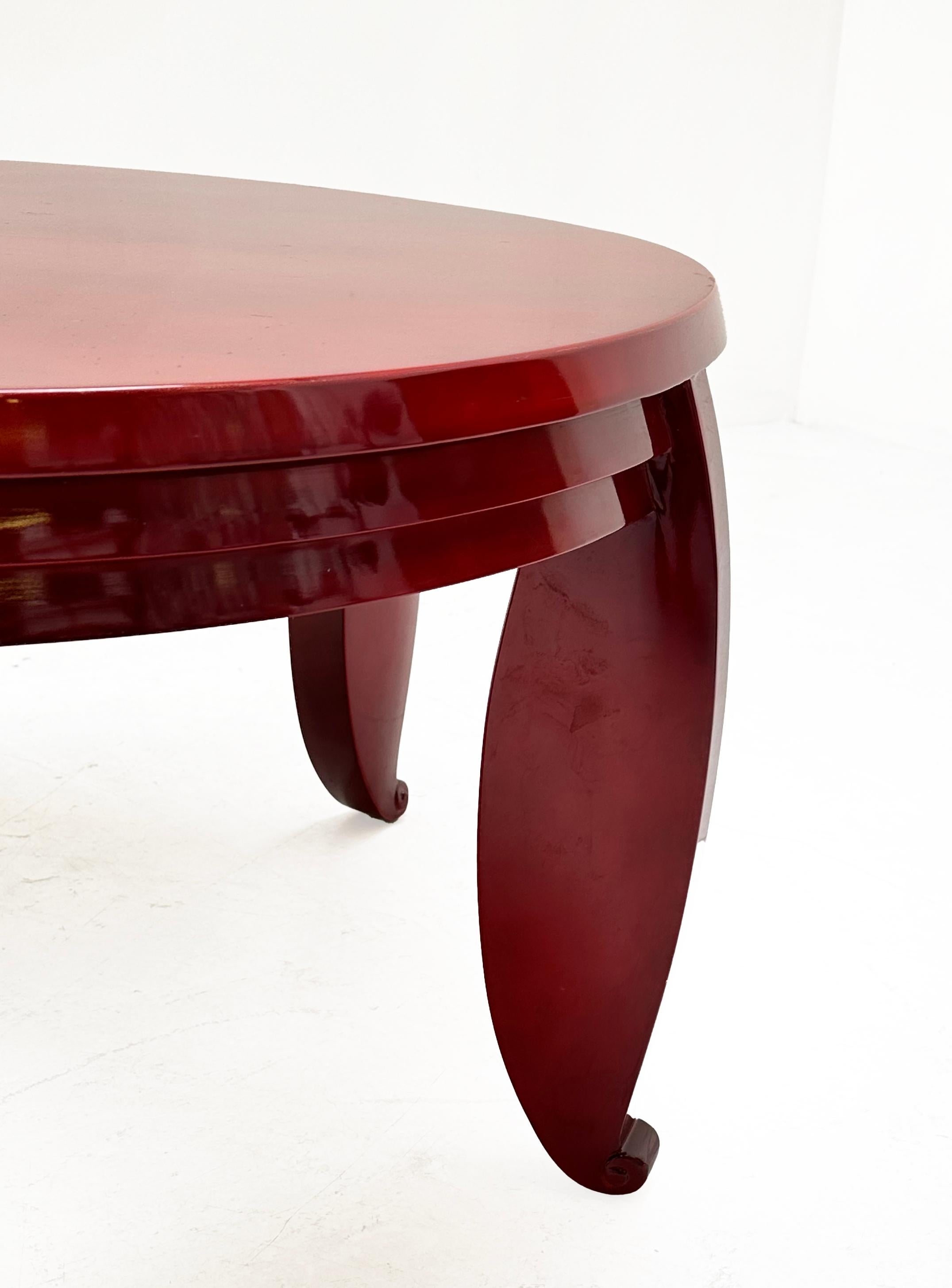 Art déco Table Basse Ronde en Bois Laqué par Maurice Dufrène, Circa 1926 en vente