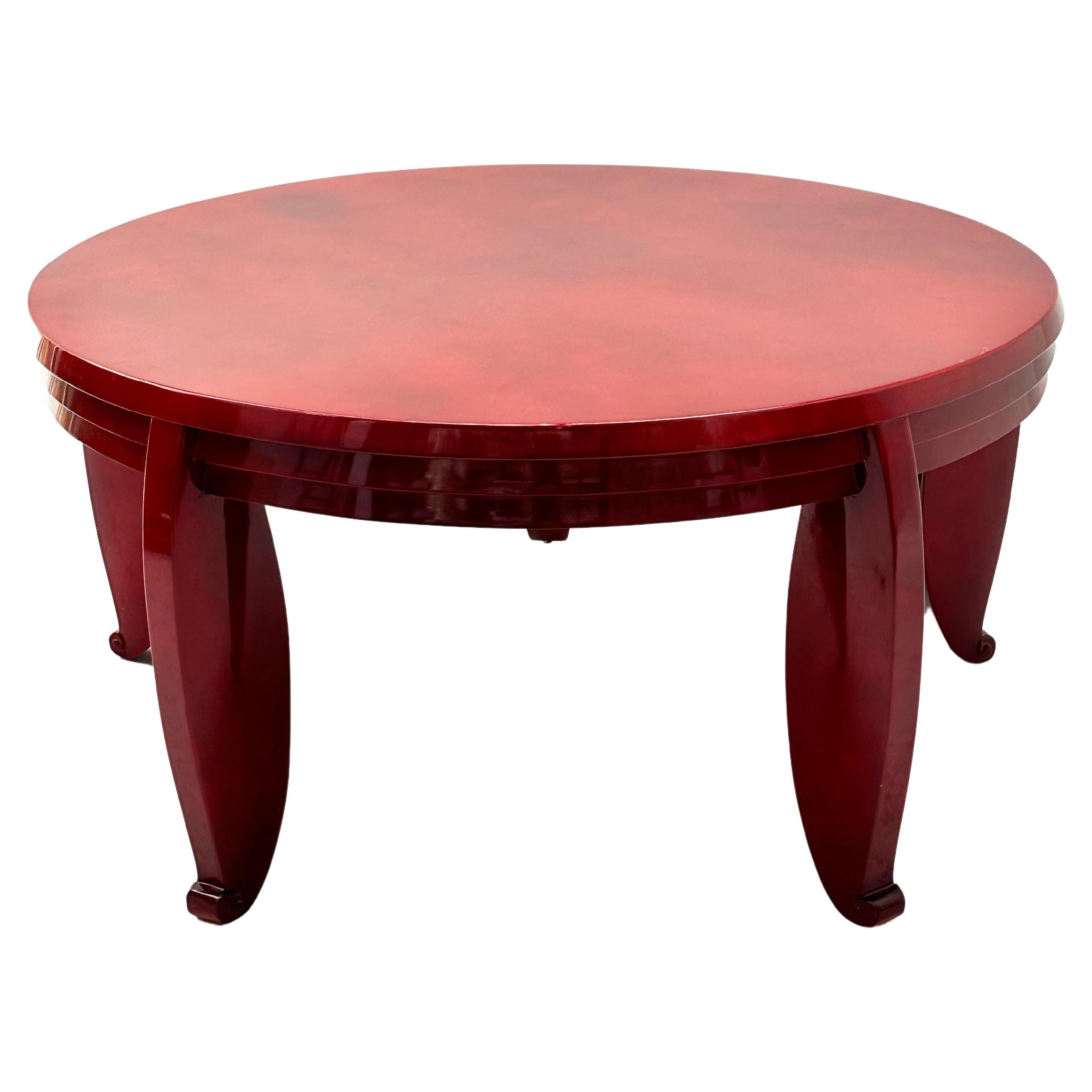 Table Basse Ronde en Bois Laqué par Maurice Dufrène, Circa 1926