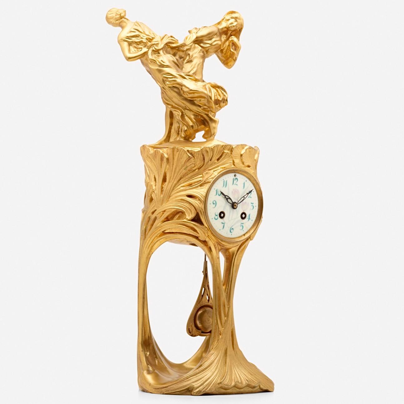 Cast Maurice Dufrêne and Félix Voulot Gilt Bronze Art Nouveau Clock