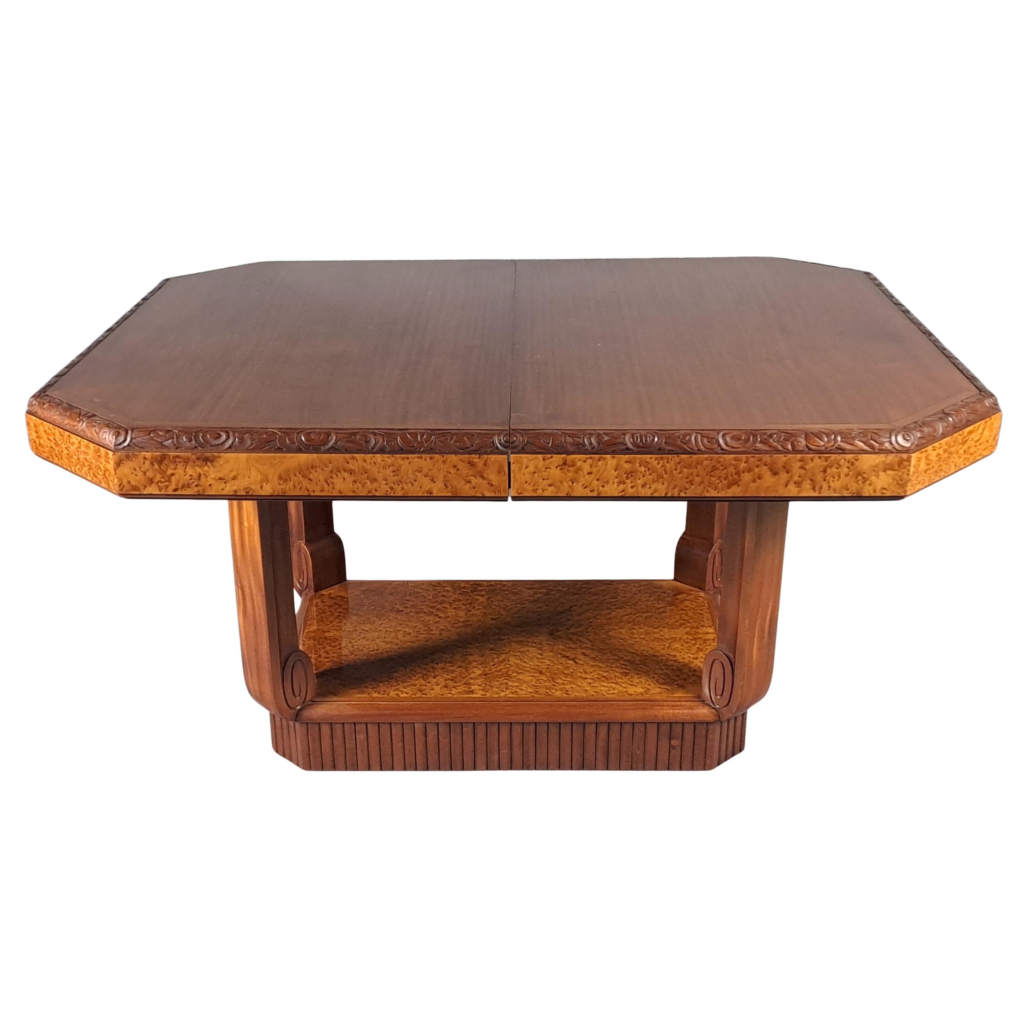 Maurice Dufrène - Table Art Déco en acajou et loupe d'amboine