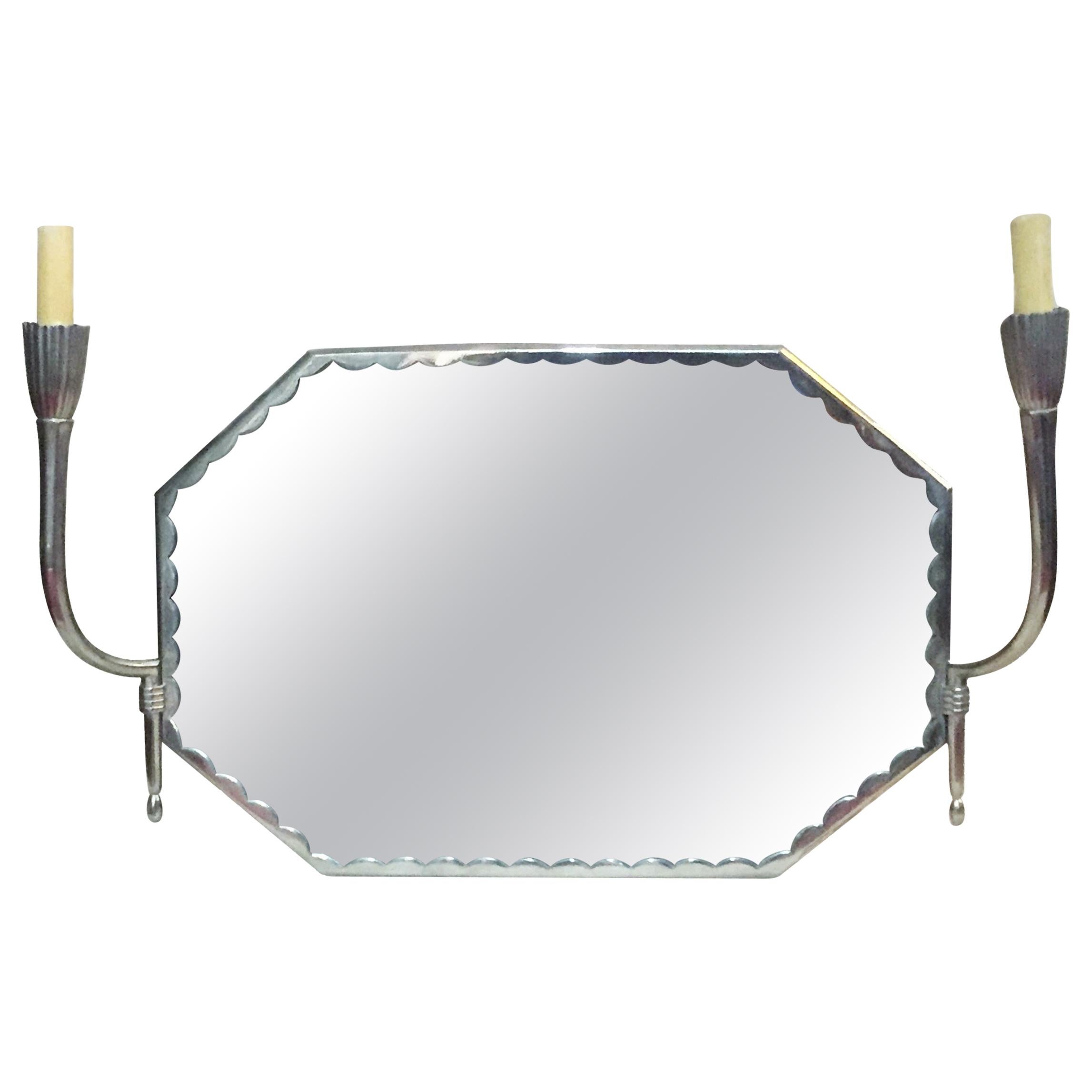 Maurice Dufrêne, French Art Deco Nickeled Bronze Wall Mirror, circa 1920s For Sale