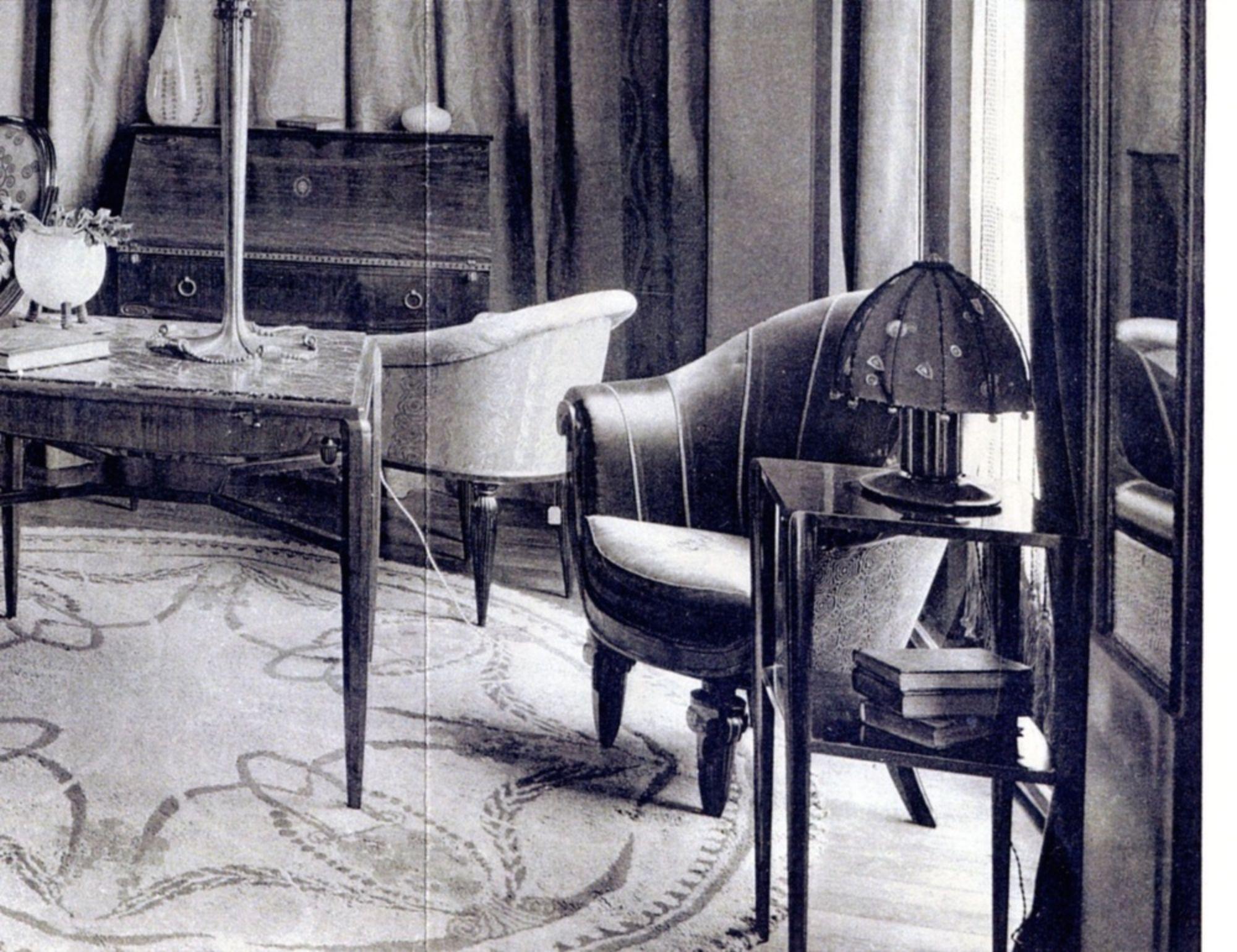 Ebony Maurice Dufrene Pair of Early Art Deco Armchairs