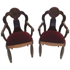 Maurice Dufrene, Pair of Walnut Burl and Amaranth Wood Armchairs, circa 1925