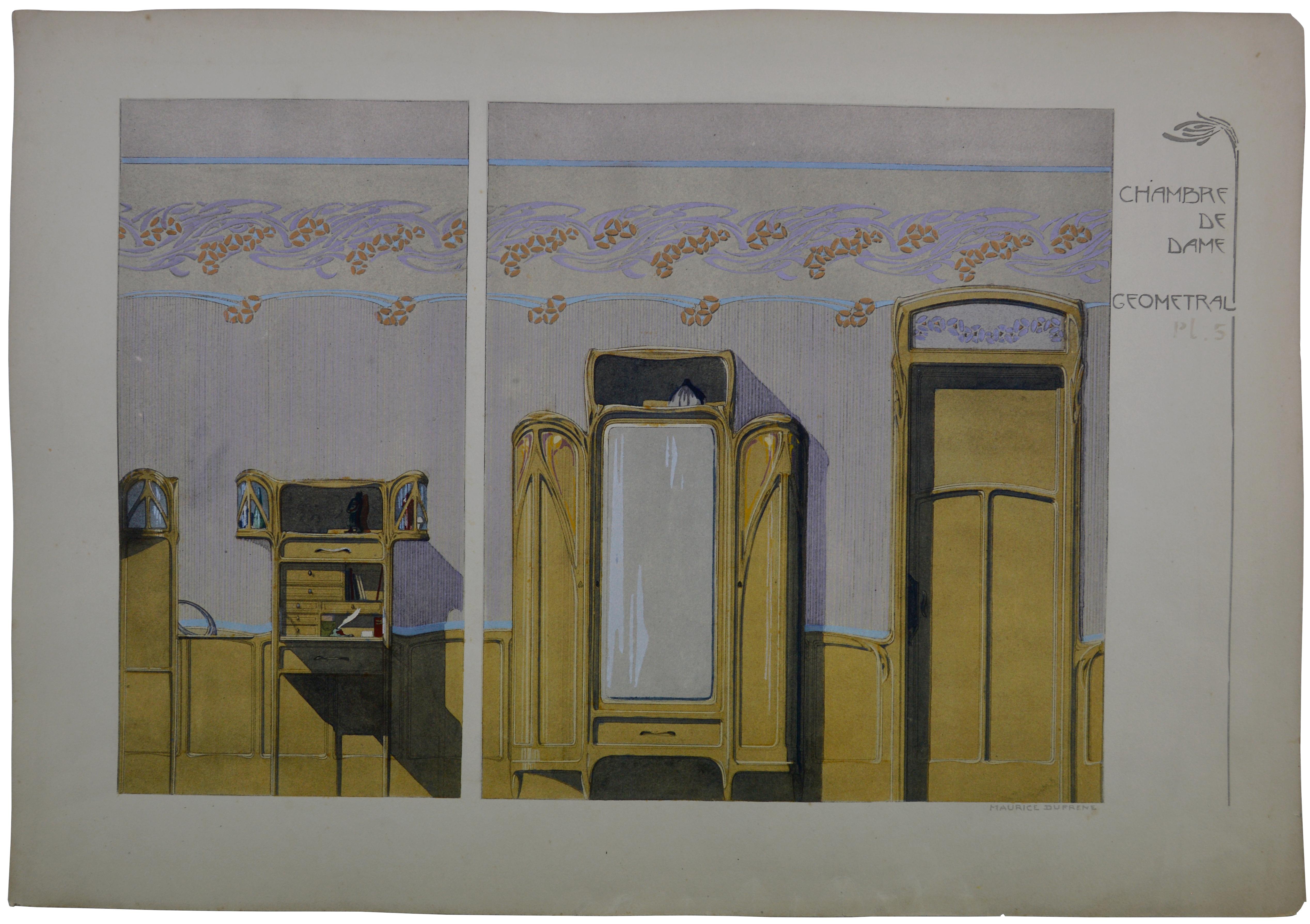 Dormitorio de señora, conjunto de 4 litografías, 1906 - Print de Maurice Dufrêne