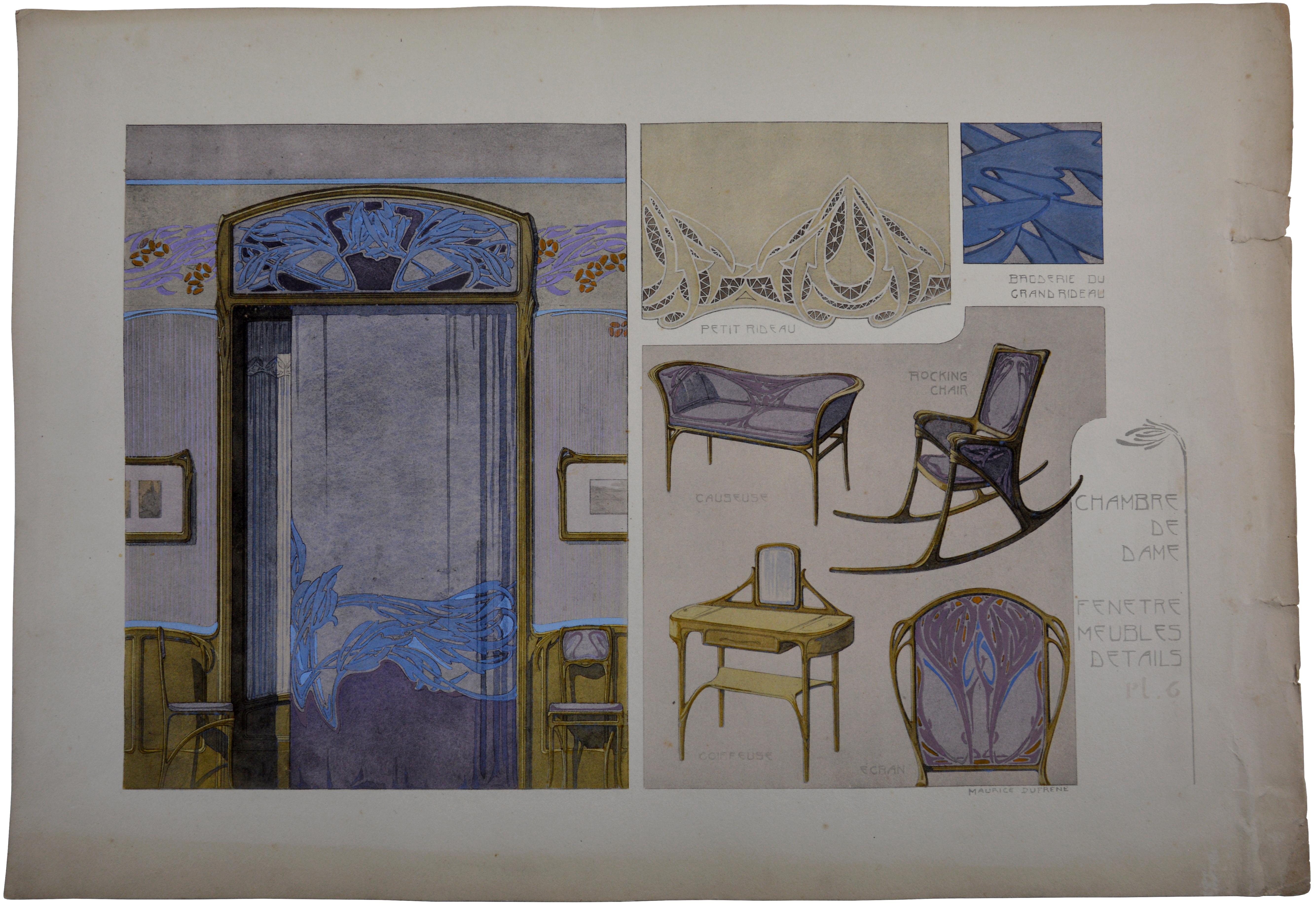 Dormitorio de señora, conjunto de 4 litografías, 1906 - Print Art Nouveau de Maurice Dufrêne