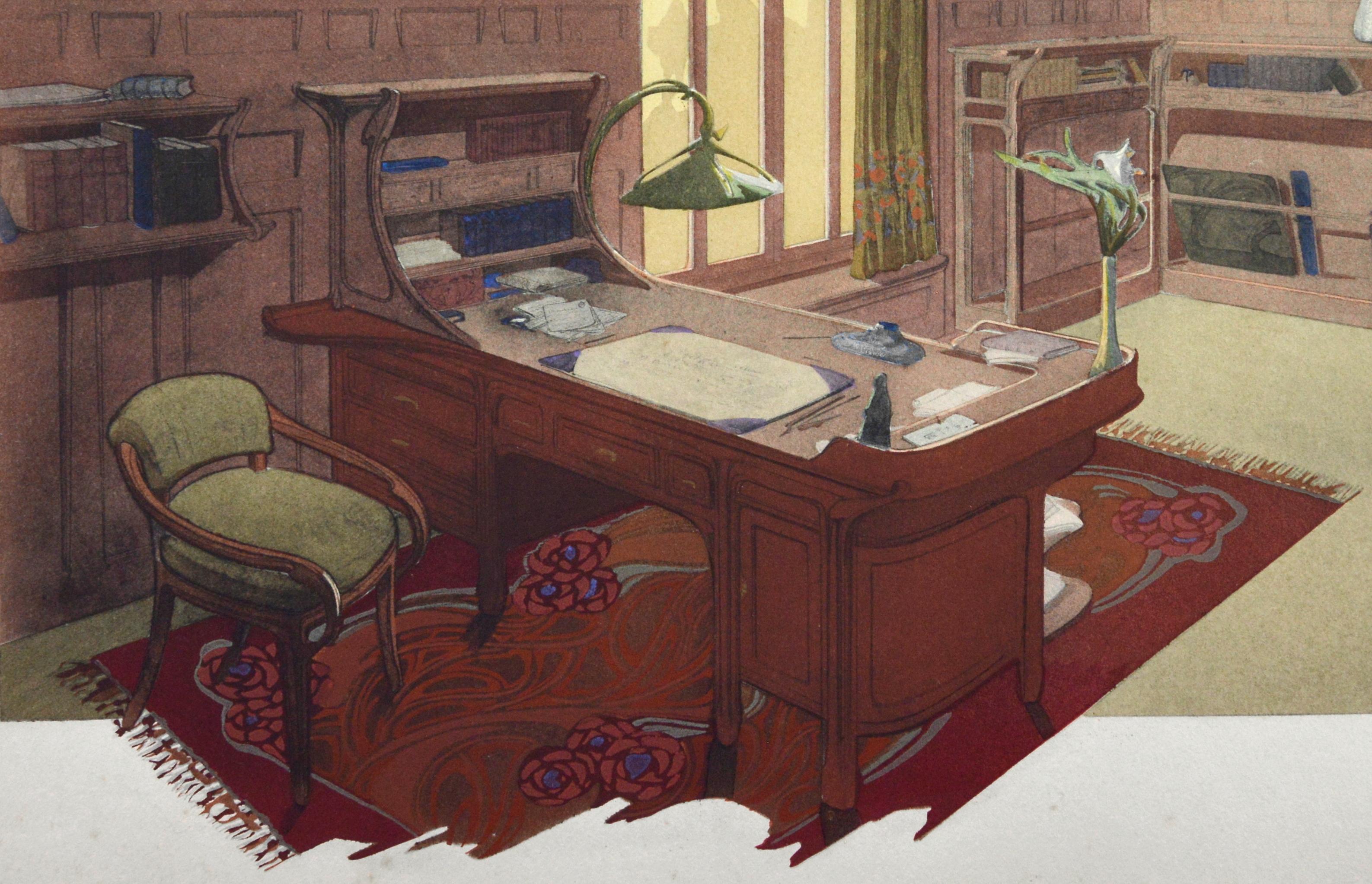 Maurice Dufrene, Study, 3 Lithographs, 1906 - Beige Interior Print by Maurice Dufrêne