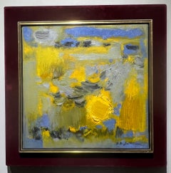 Pittura astratta francese colorata degli anni '60  "ETANG  AFFUT DU SOIR"