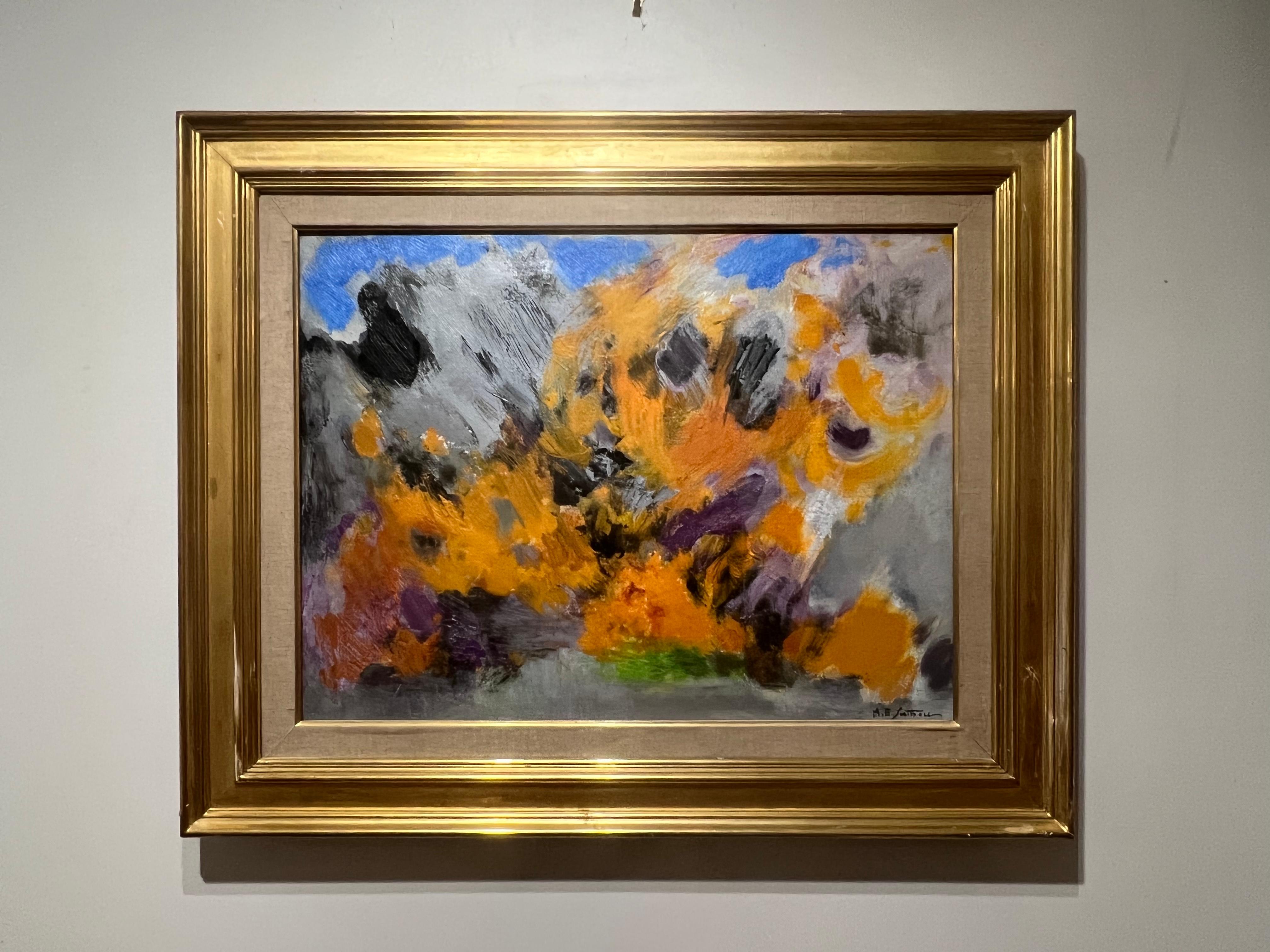 1960's Colorful French Abstract Expressionisr La Feu Court Dans La Montagne - Painting de Maurice Élie Sarthou