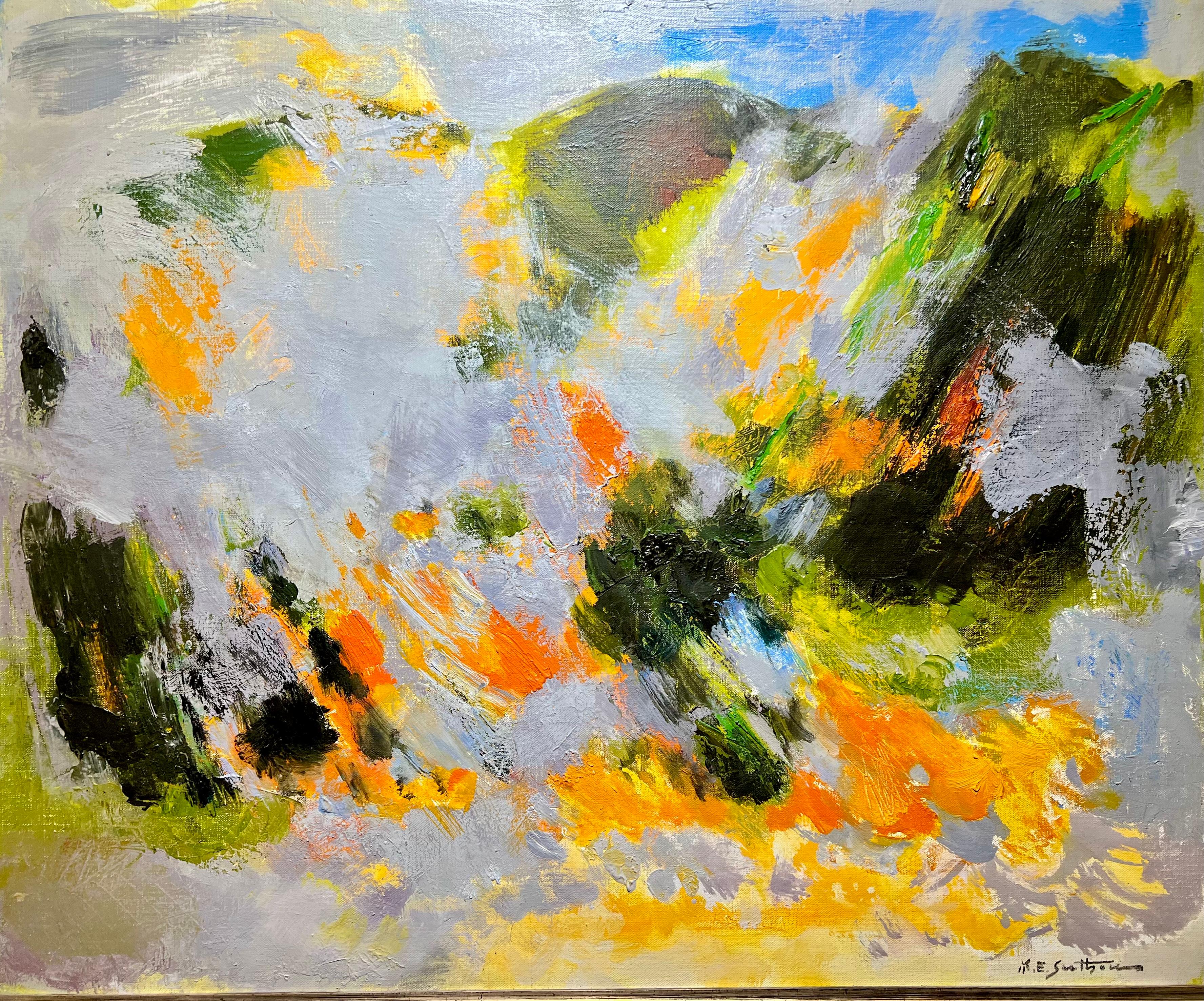 Maurice Élie Sarthou Abstract Painting - 1966 French Abstract Expressionist COLORFUL painting “Feu de Marquis”
