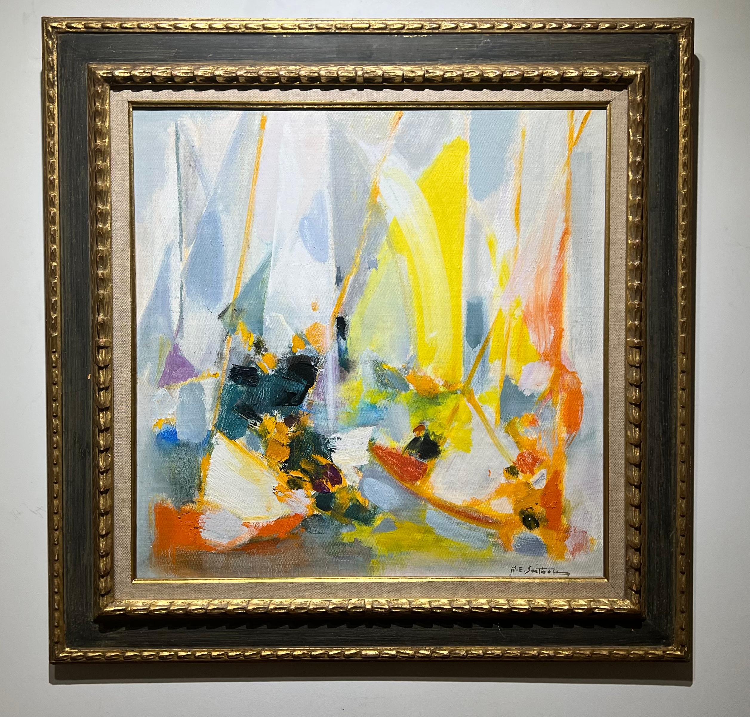 1966 French Colorful Abstract Expressionist Painting “Regates a La Voile Jaun”  For Sale 4