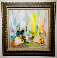 1966 French Colorful Abstract Expressionist Painting “Regates a La Voile Jaun”
