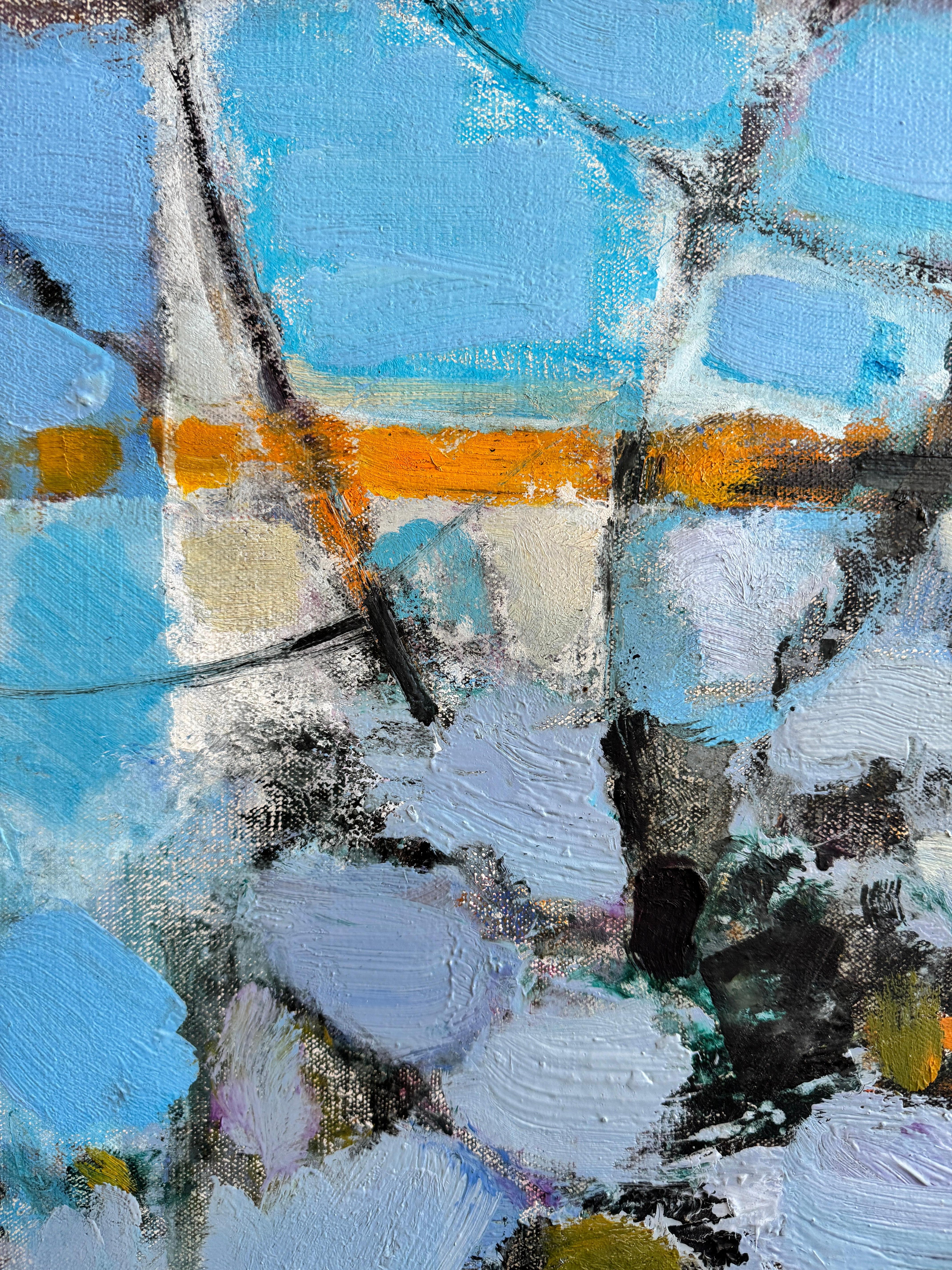 The pond with nine willow trees - Blue Abstract Painting by Maurice Élie Sarthou