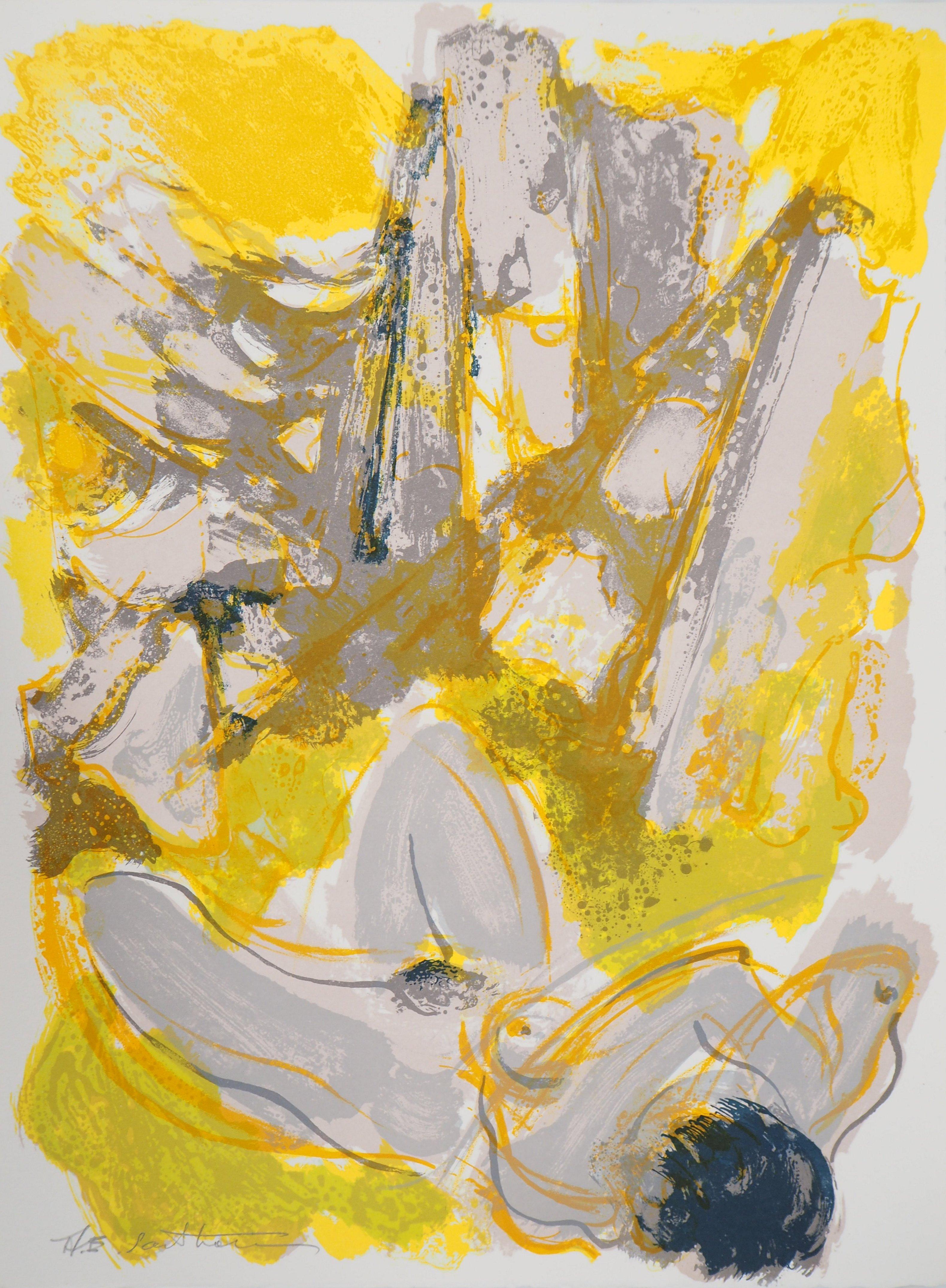 Maurice Élie Sarthou Figurative Print – The Nude in the Mountains - Original handsignierte Lithographie
