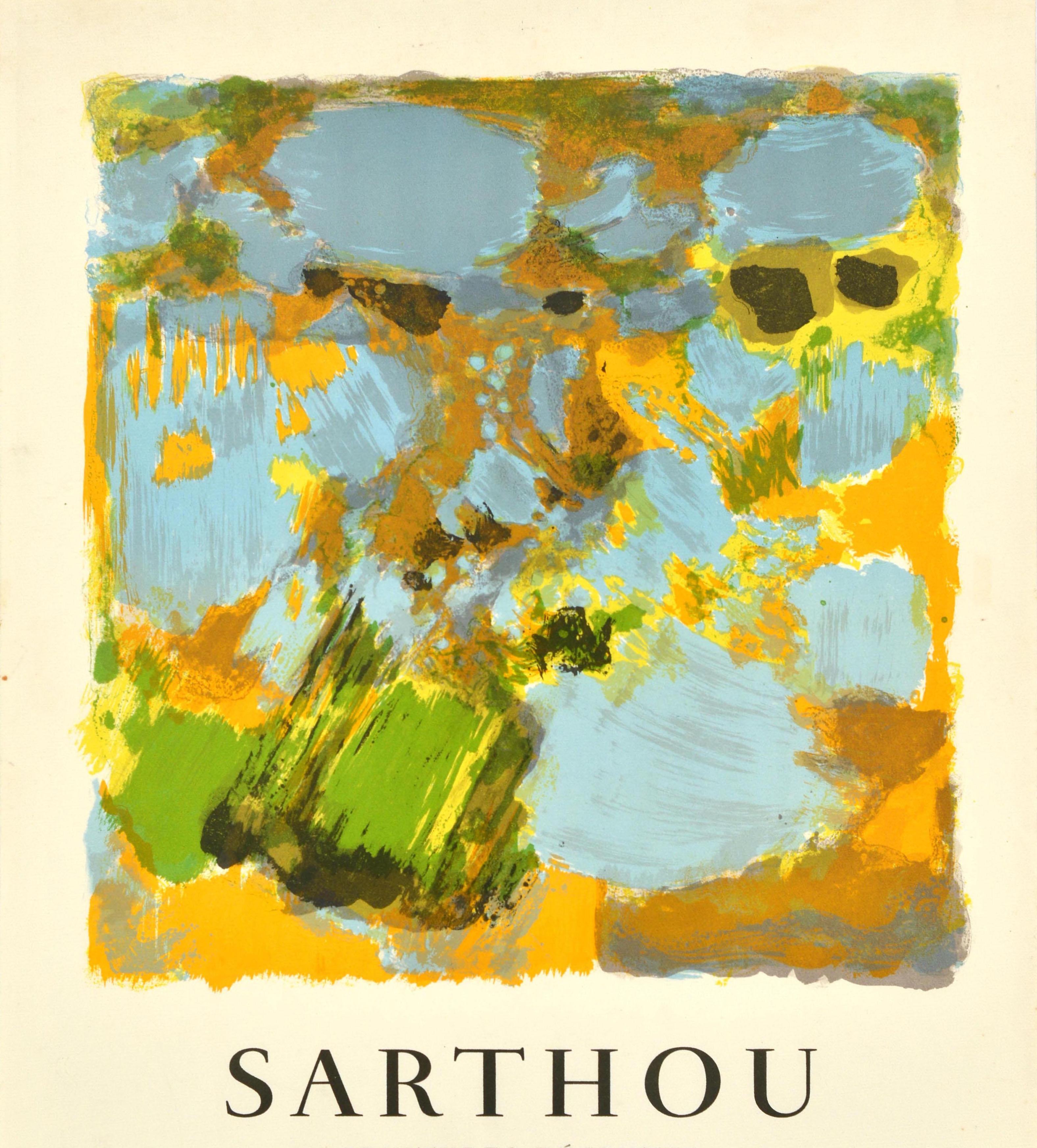 Original Vintage Art Exhibition Poster Sarthou Galerie Marcel Guiot Abstract - Beige Print by Maurice Élie Sarthou