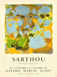 Manifesto d'arte originale d'epoca Sarthou Galerie Marcel Guiot Astratto