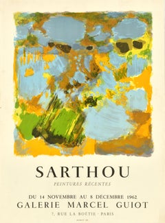 Affiche d'origine d'exposition d'art vintage - Sarthou - Galerie Marcel Guiot - Abstrait