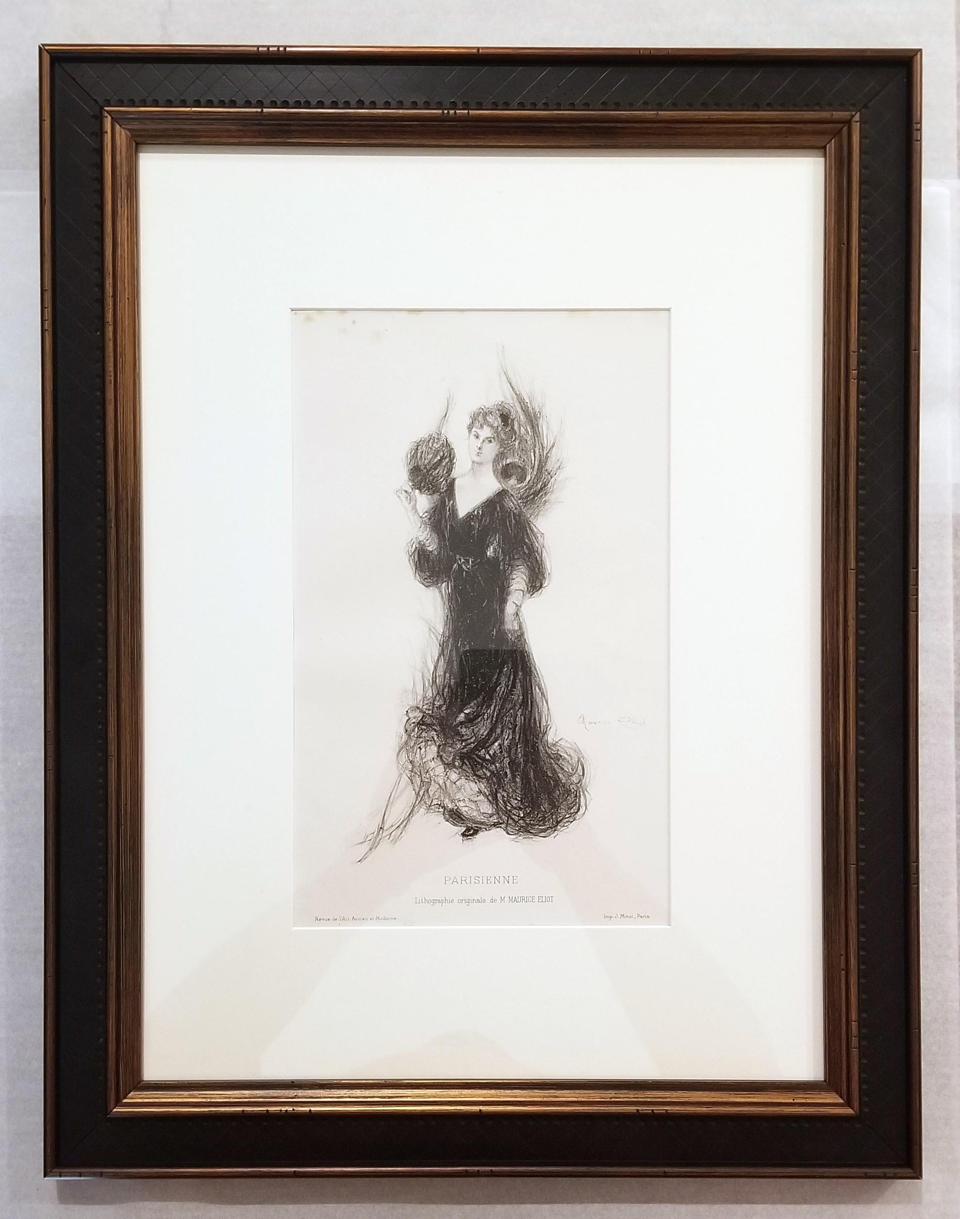 Parisienne /// Art Nouveau Litografía Francesa Impresionista Figurativa Dama Mujer - Print de Maurice Eliot