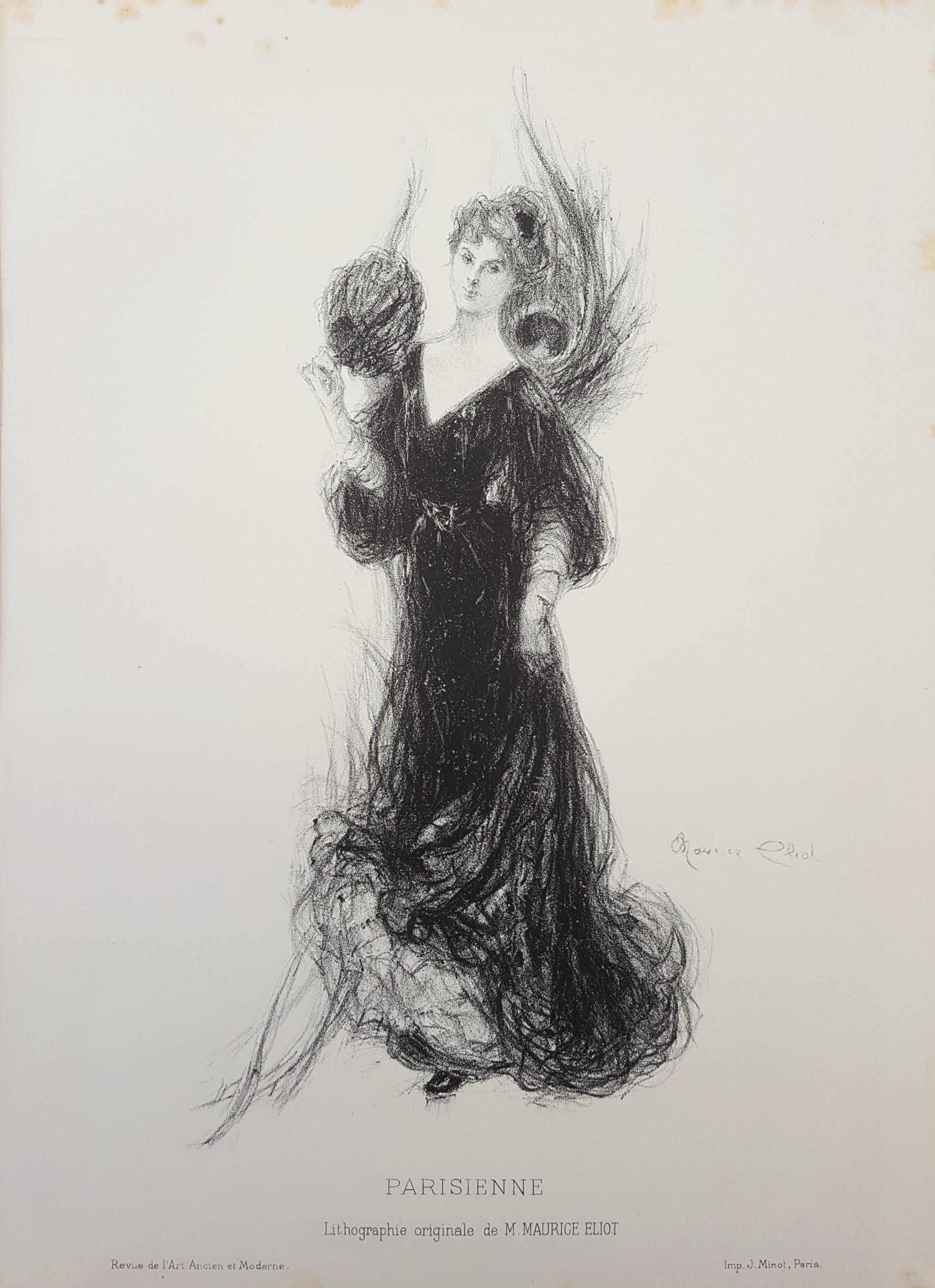 Parisienne /// Art Nouveau French Lithograph Impressionist Figurative Lady Woman - Print by Maurice Eliot