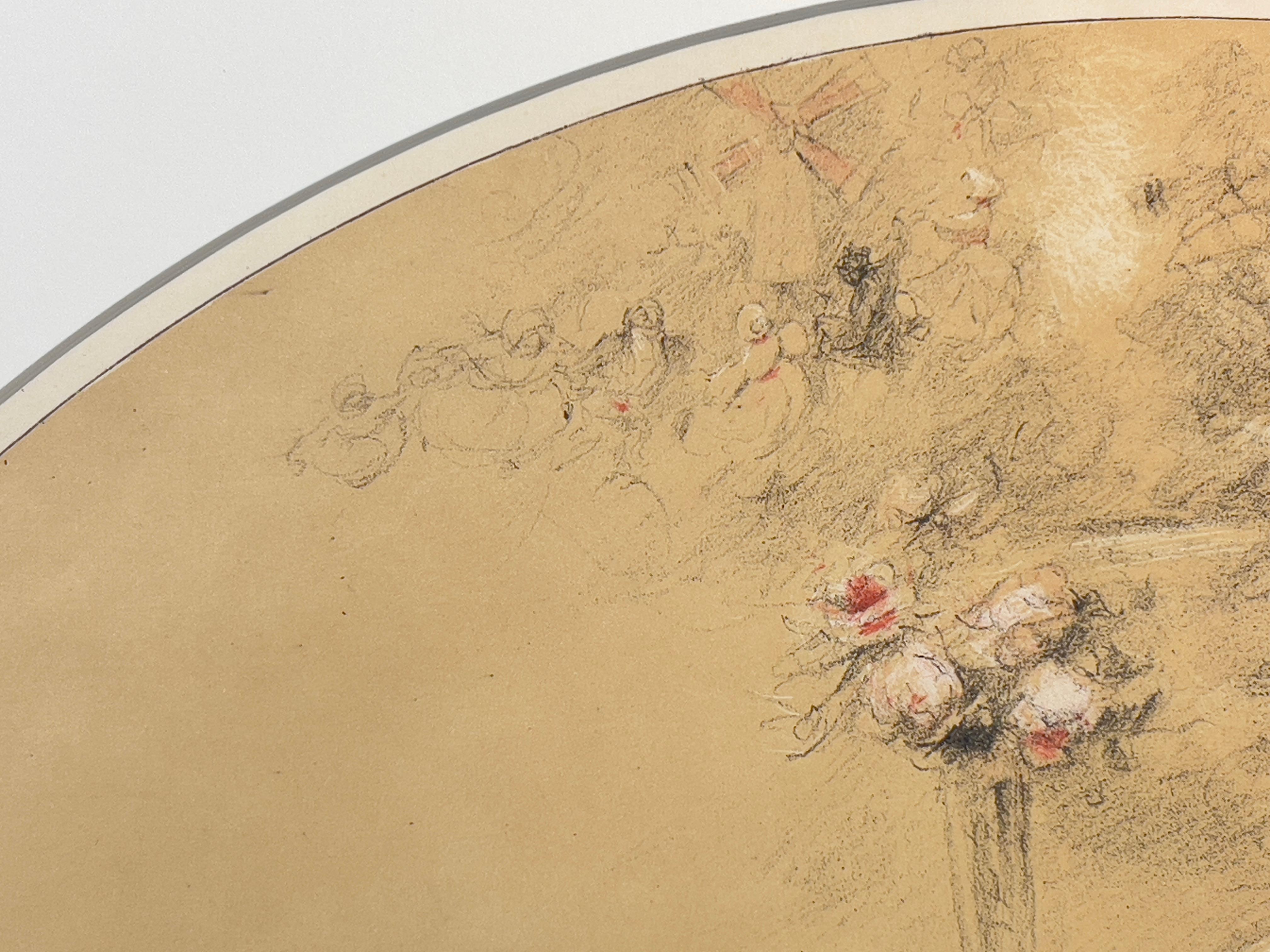 Projet d'éventail - Femme attablée à la lecture et danse devant le Moulin-Rouge For Sale 2