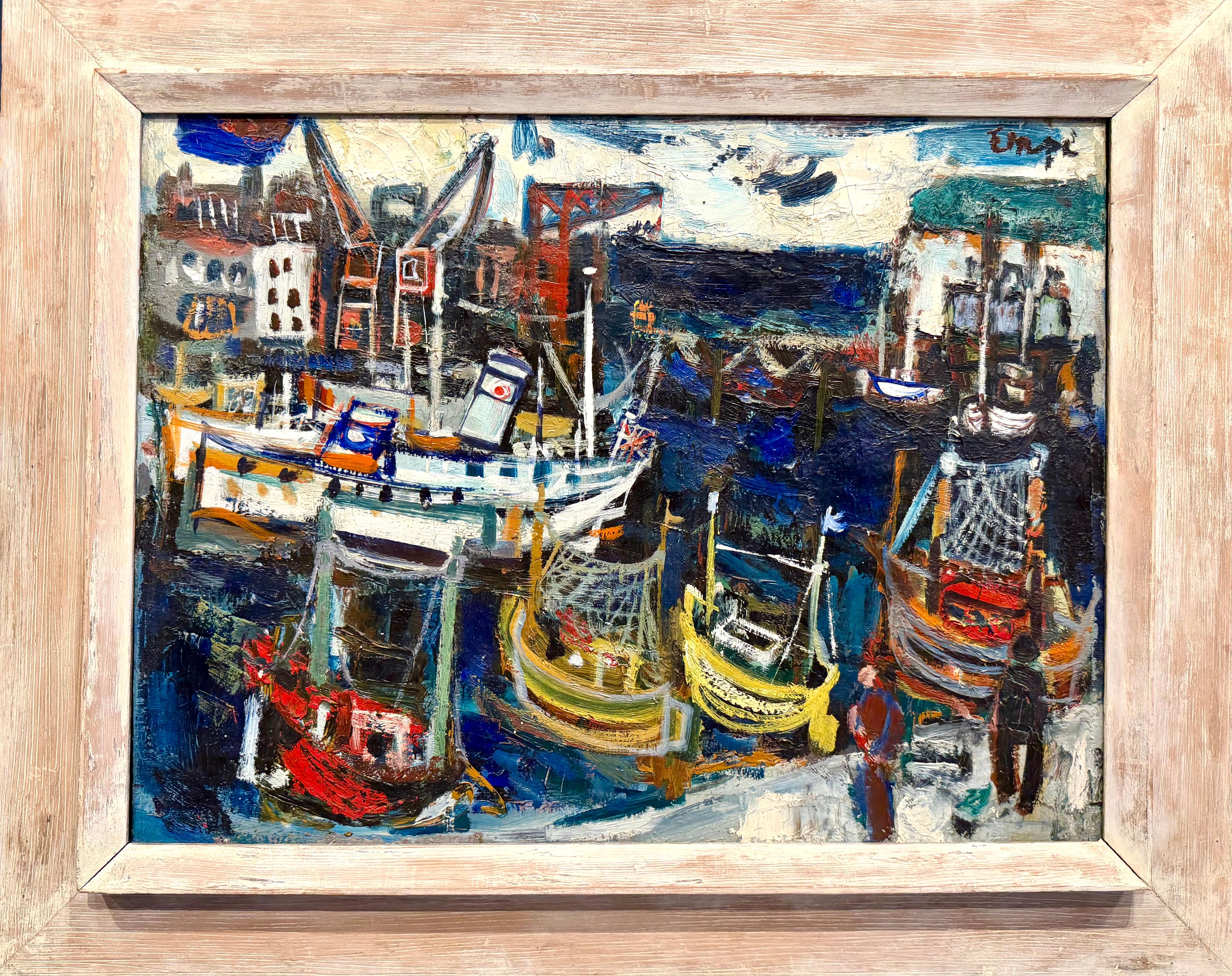 Mid-20th Century Abstract Oil Painting titled "Breton Harbor, Massachussets"