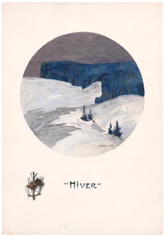 Antique Winter Landscape Watercolor
