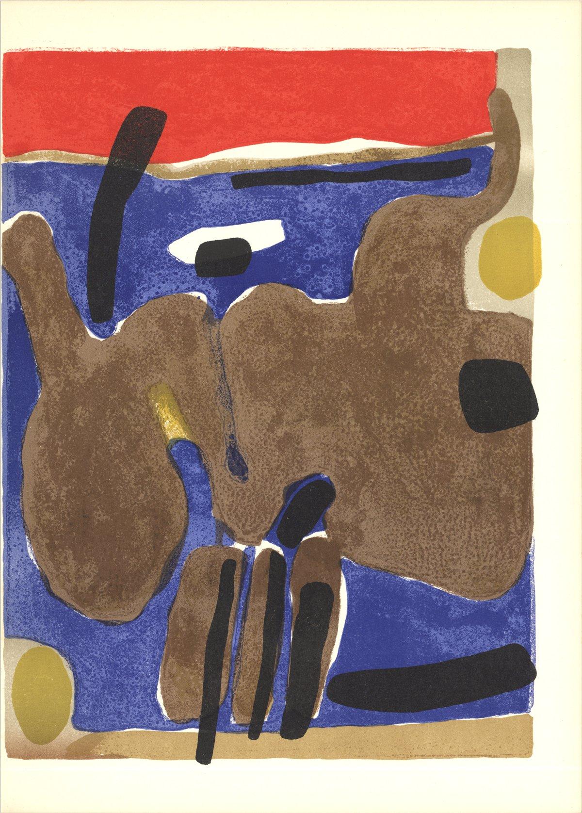 1964 Maurice Esteve 'Composition (Lg)' Expressionism Multicolor, Blue, Red, Brown F - Print by Maurice Estève