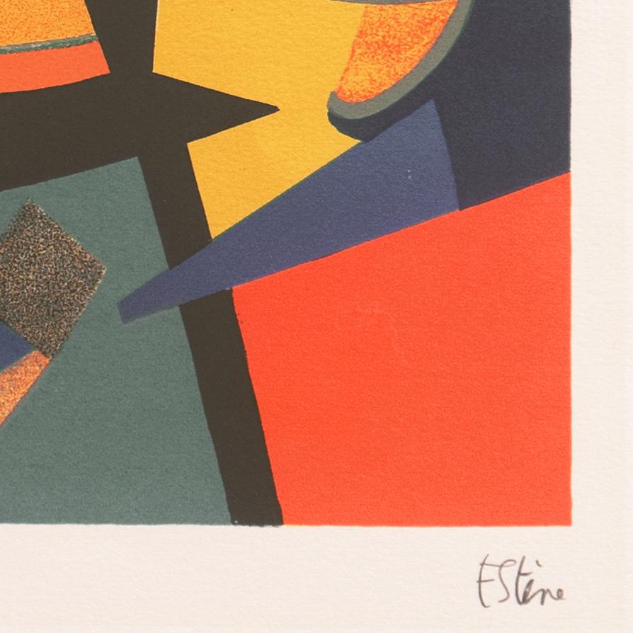 'Abstract in Coral and Gold', Academie Colarossi, Grand Prix National des Arts - Black Abstract Print by Maurice Estève