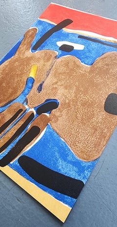 Composition moderne, Mourlot, France, milieu du siècle, colorée, emblématique, ~41% hors