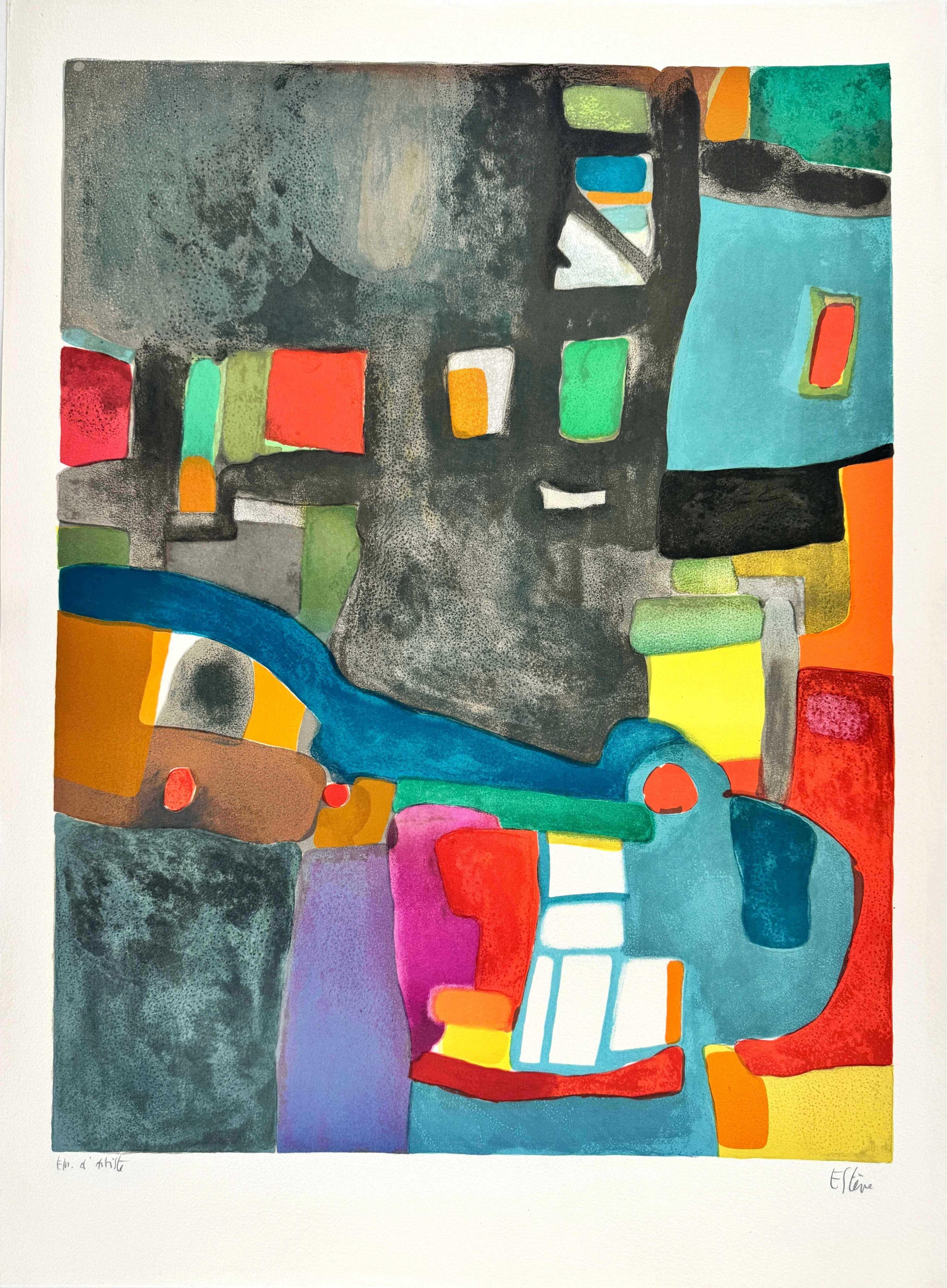 Maurice Estève Abstract Print - Grisande